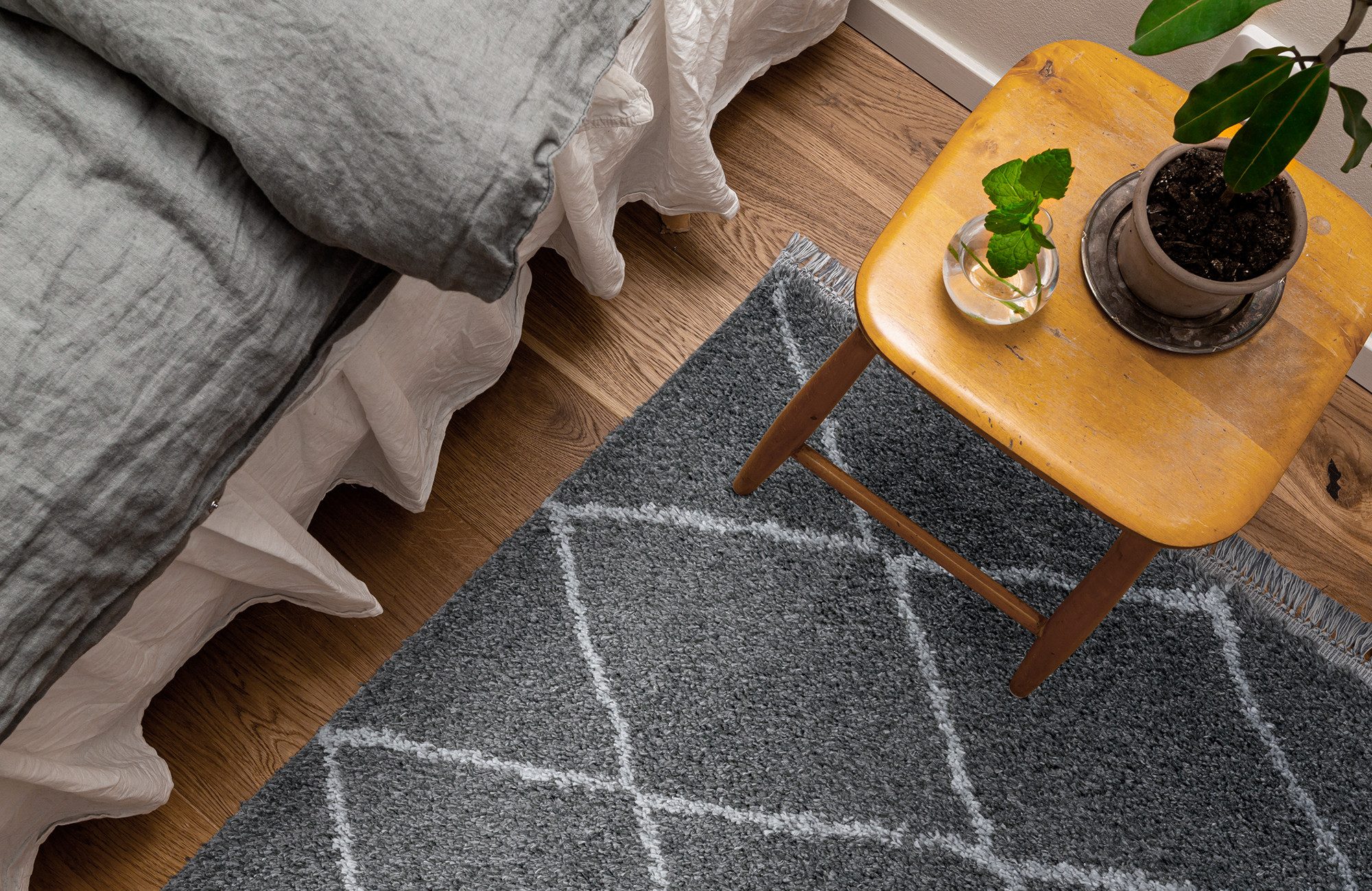 Tesso Living Hochflor-Teppich BLAKE Shaggy Teppich Wohnzimmer Rauten Design, rechteckig, Höhe: 30 mm, Langflor, skandinavisches Design, gemütlich strapazierfähig, langlebig