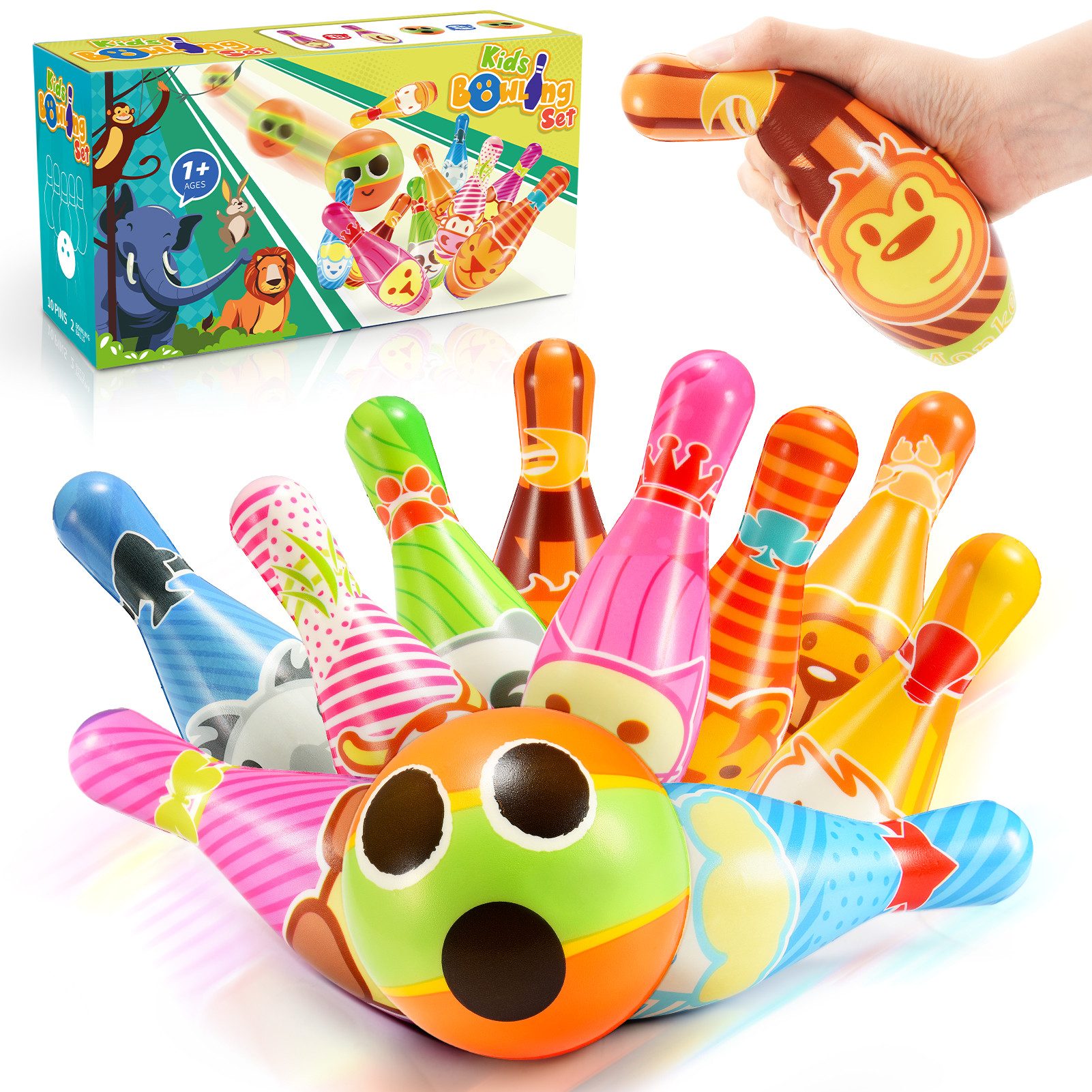 Wootoy Spiel Kinder Bowling-Set Spielzeug-Gartenset Outdoor-Spielzeug Kegelspiel, Kinderspiel, mit 10 nummerierten Kegeln und Ball