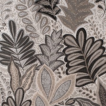 SCHÖNER LEBEN. Stoff Dekostoff Jacquard Metallic Botanic Arty Blätter silber grau 1,4m