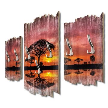 Kreative Feder Wandgarderobe Afrika Savanne, Dreiteilige Wandgarderobe aus Holz