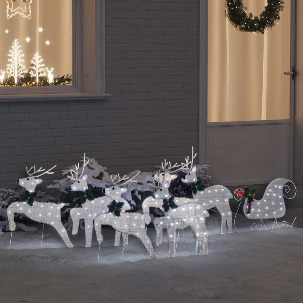 vidaXL Weihnachtsszene, LED Rentiere 7 pcs Silber Stoff