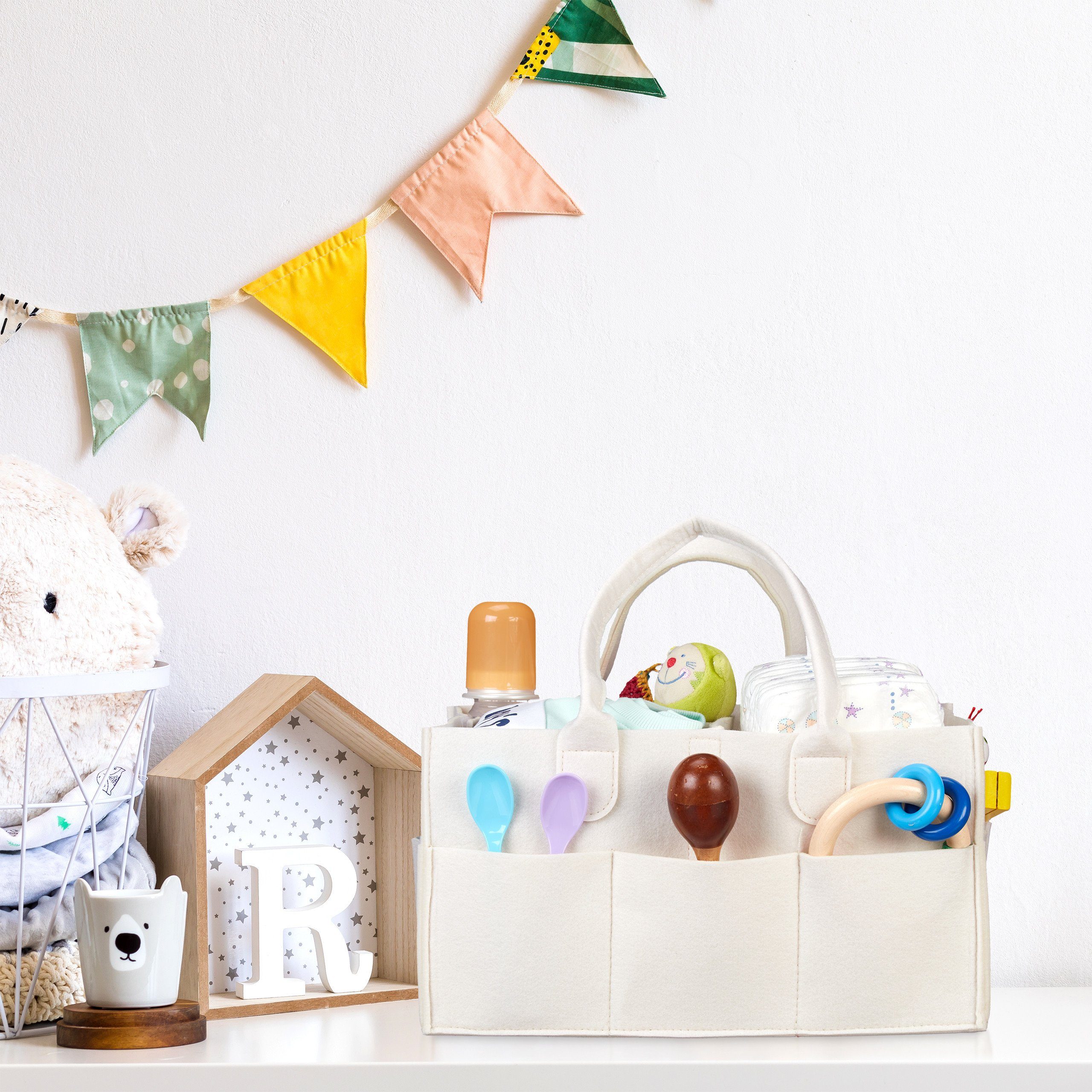 relaxdays Wickeltasche Baby Windel Caddy Filz, Beige