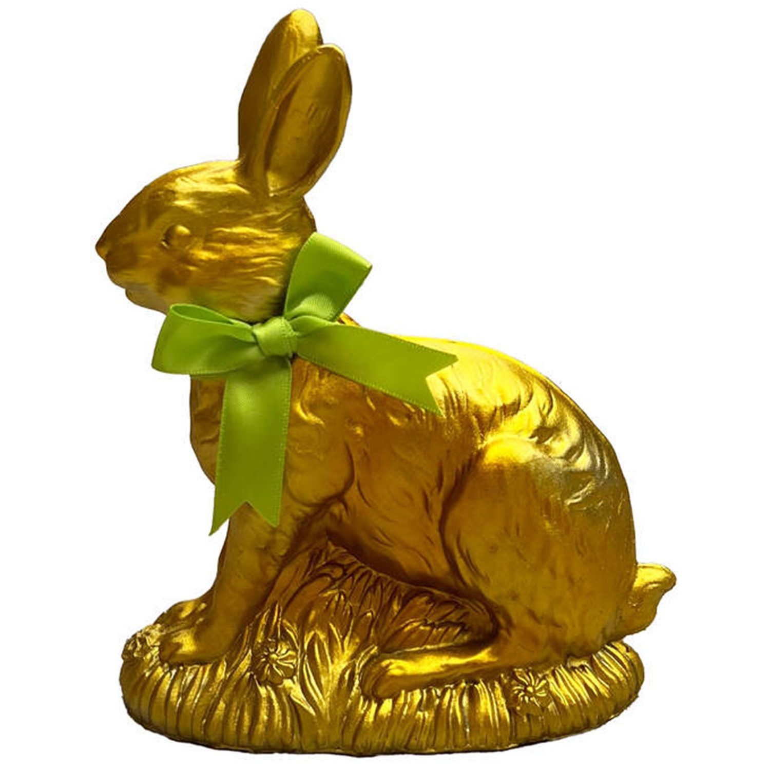 foolonli Osterhase Hase hockend Schleife goldgelb Deko Polyresin Ostern Frühling 18cmH