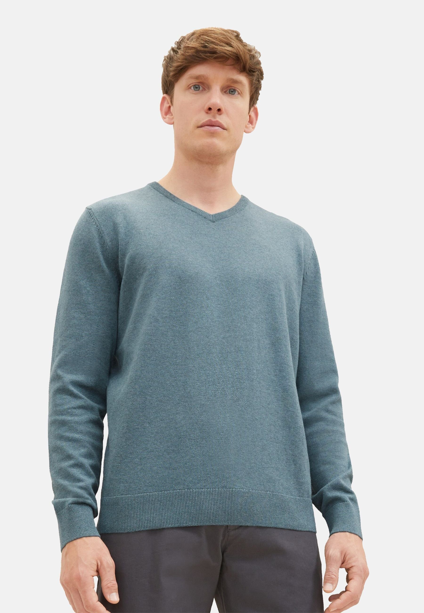 TOM Pullover mit Rippbündchen Sweatshirt meliert TAILOR Sweatshirt grün (1-tlg)