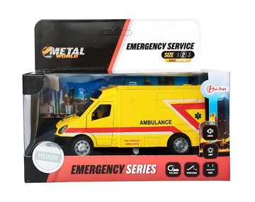 Toi-Toys Modellauto DIENSTWAGEN mit Licht Sound Rückzug Motor Model 05 (Ambulance-Gelb), Maßstab 1:38, Bus Modellauto Auto Spielzeugauto Spielzeug Geschenk