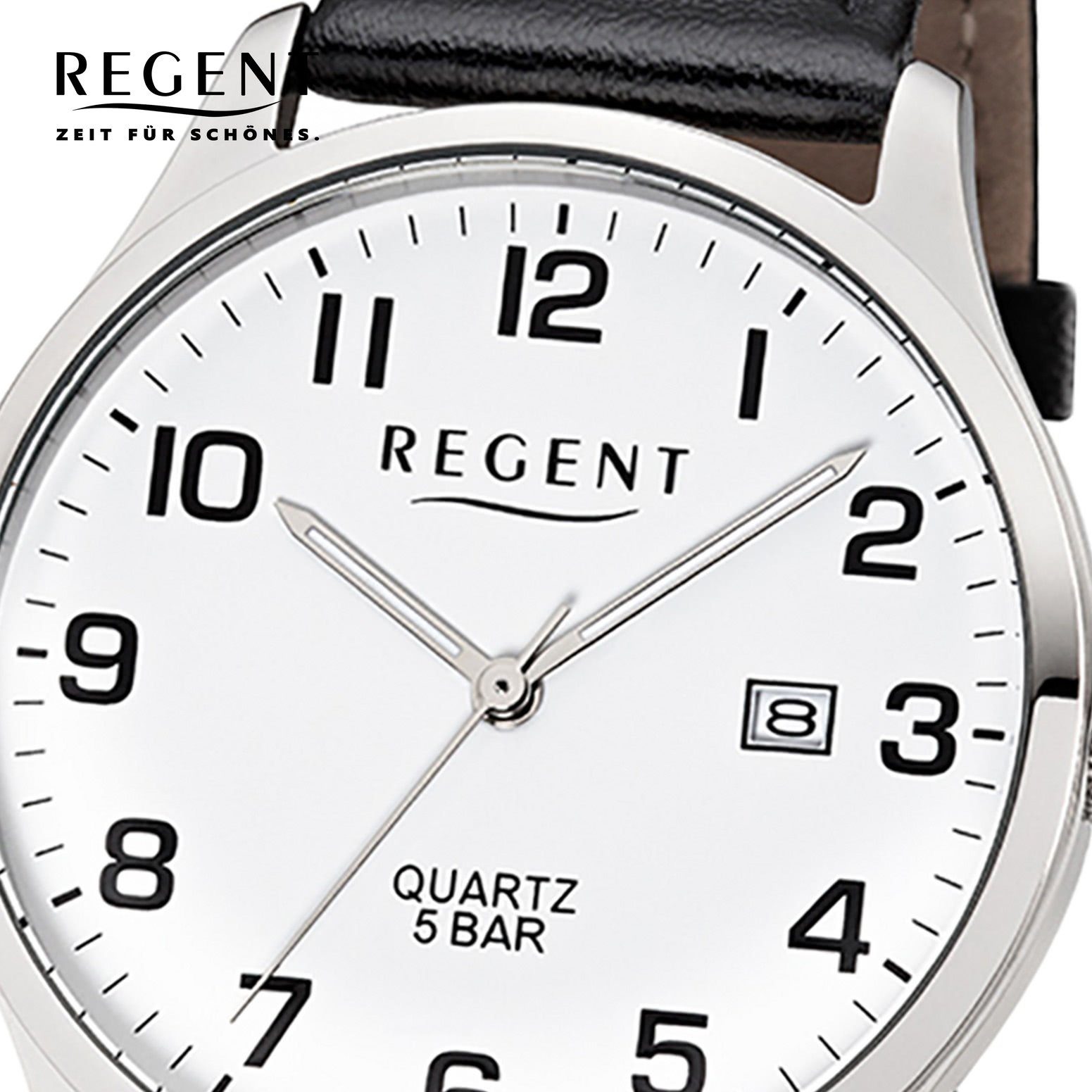 Regent Quarzuhr Regent Herren-Armbanduhr rund, 40mm), Analog, schwarz Herren groß (ca. Armbanduhr Lederarmband