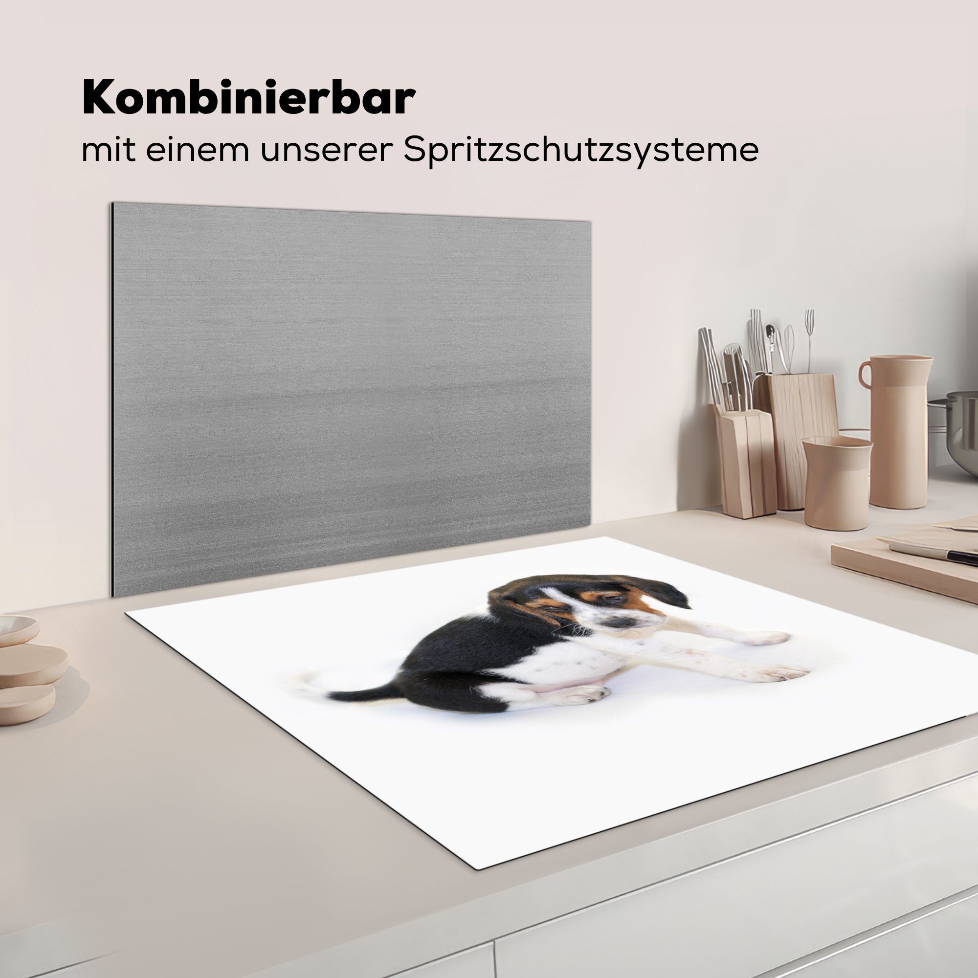 MuchoWow Herdblende-/Abdeckplatte - Ceranfeldabdeckung, Beagle - Welpe cm, für Arbeitsplatte 78x78 küche Vinyl, tlg), Weiß, (1 - Braun