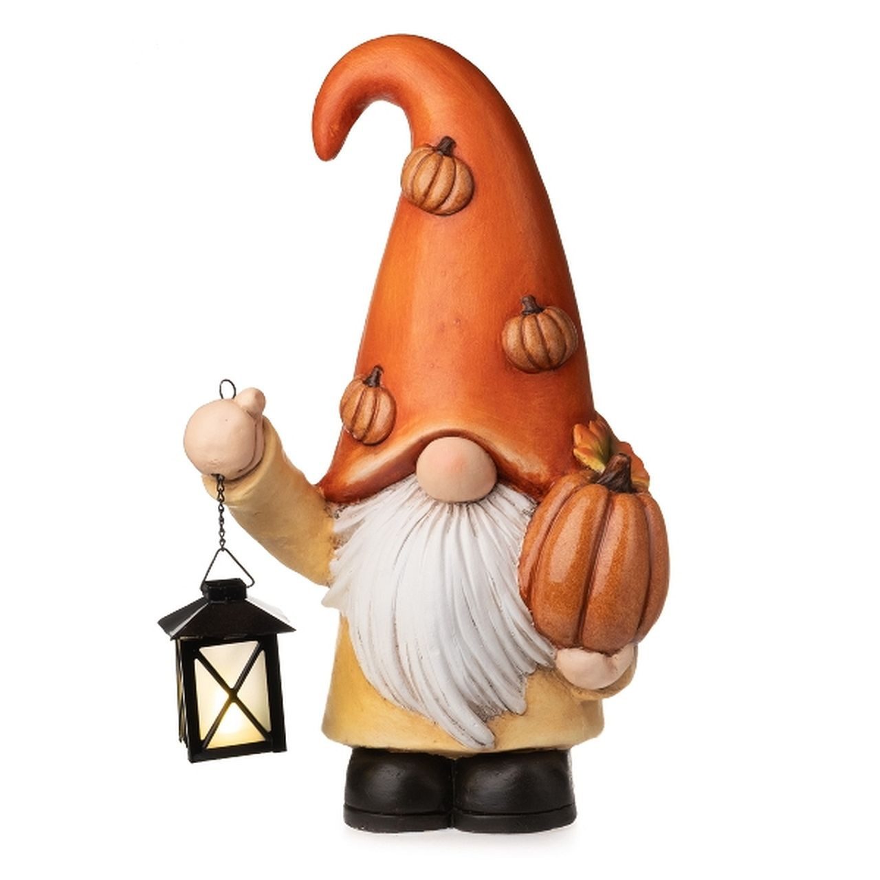 Dragimex Gartenfigur Wichtel mit LED Laterne orange/gelb Frostsicher45,5cm