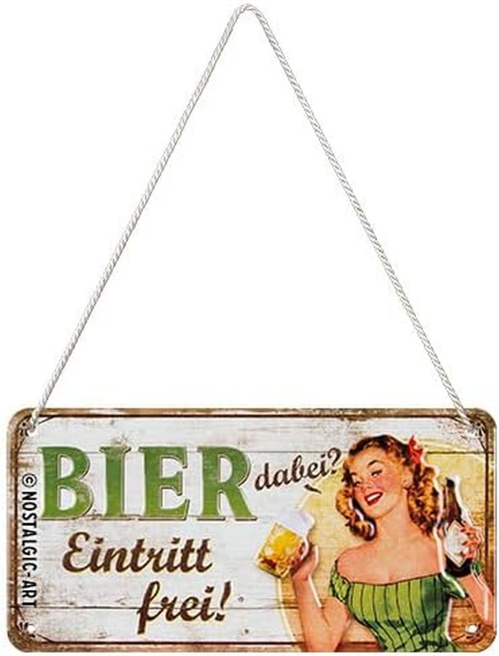 Nostalgic-Art Metallschild Nostalgic-Art - Hängeschild - Bier dabei - Eintritt frei