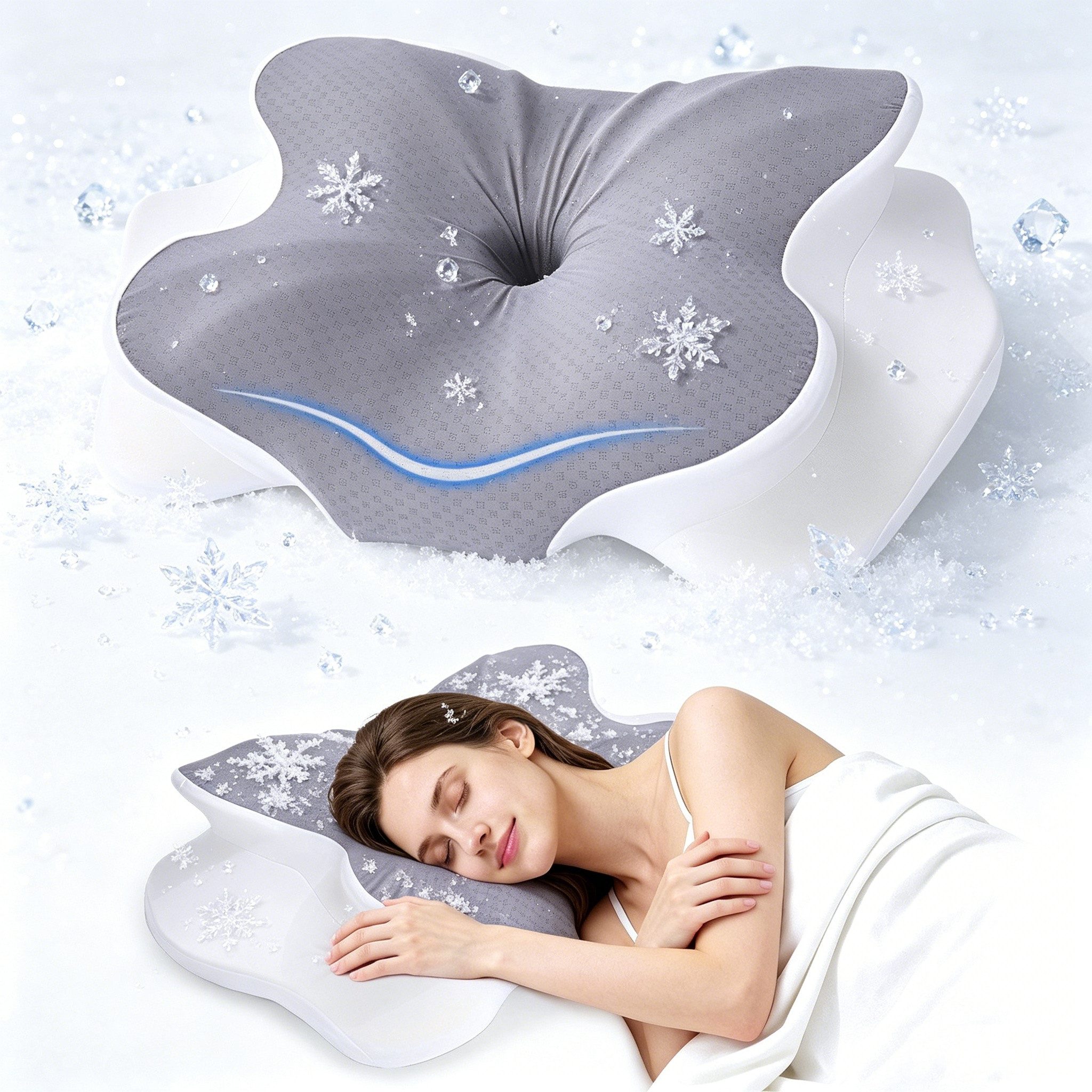 Elegear Nackenstützkissen Nackenkissen kopfkissen kühlend Memory Foam Kissen mit Bezug, Füllung: Memory-Schaum, Bezug: Hautfreundlicher Kühlbezug, Seitenschläfer, Bauchschläfer, Rückenschläfer, Ergonomisches orthopädisches Kissen gegen Nacken-und Schulterschmerzen