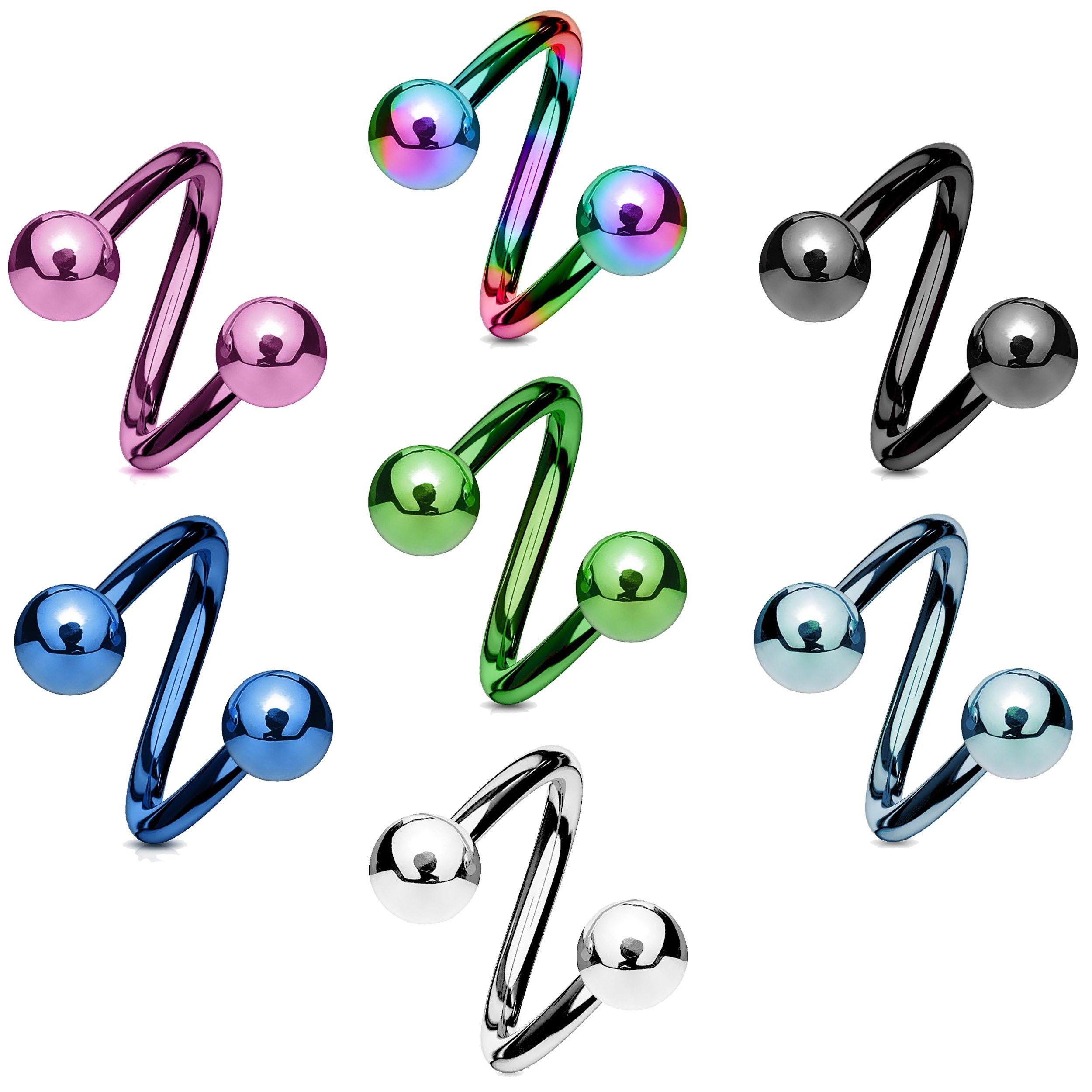 Blau Ohrpiercing Spirale Doppelkugel Knorpel Twist Labret Tragus Chirurgenstahl viva-adorno Edelstahl Helix Kugel, Lippenpiercing Piercing-Set