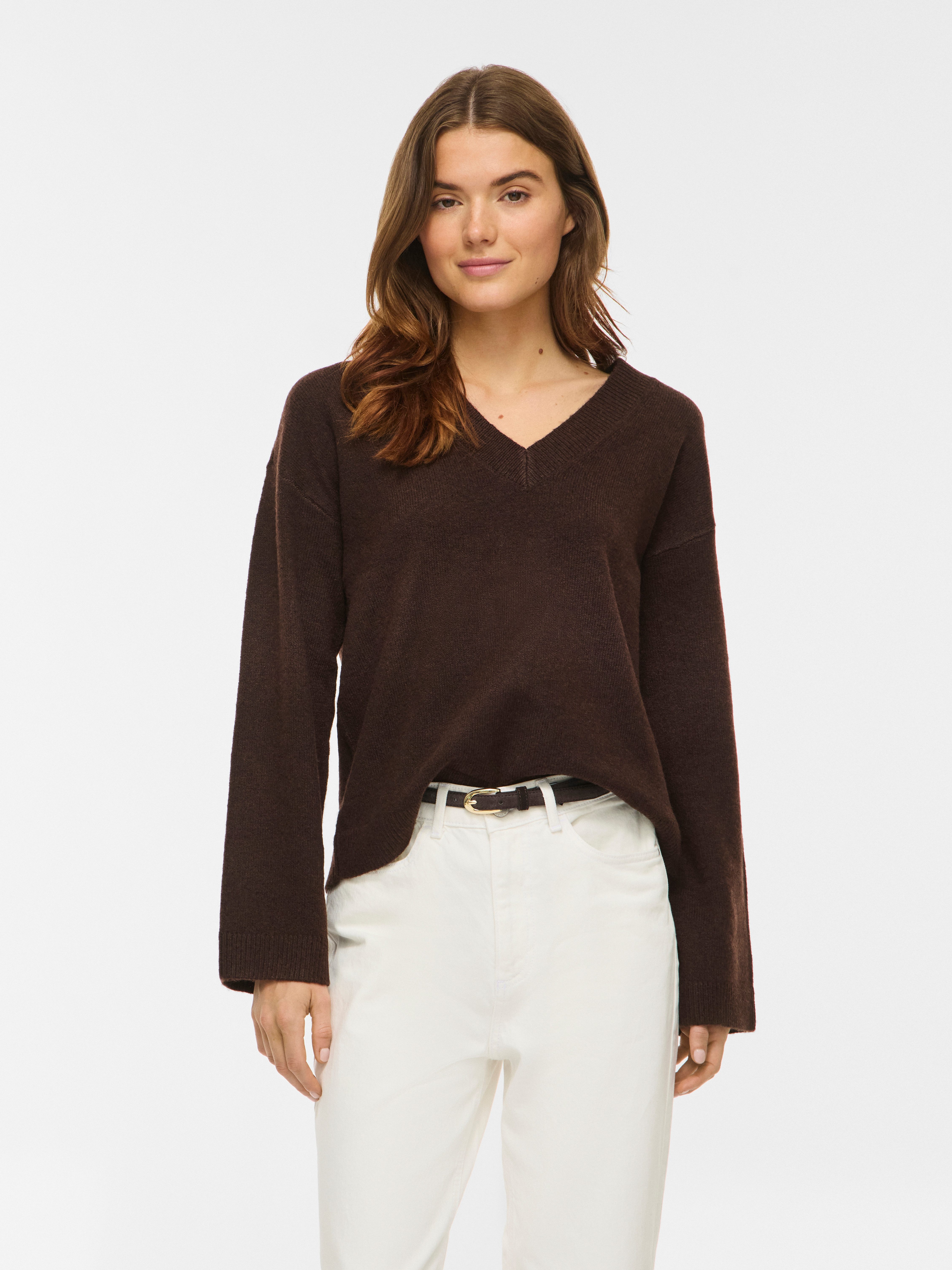 Vila Strickpullover VILIGA L/S REV V-NECK KNIT TOP - NOOS Regular Fit, aus Materialmix mit elastischen Eigenschaften