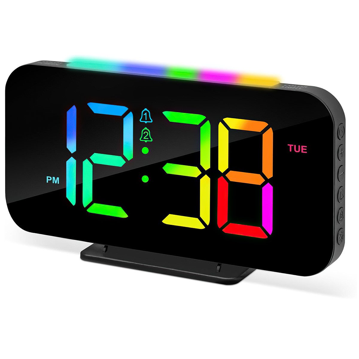 Welikera Wecker Wecker digital,Wecker mit Licht,zwei Wecker,Schlummerfunktion 3 Lautstärkestufen,5 Helligkeitsstufen,8 Bildschirmfarben