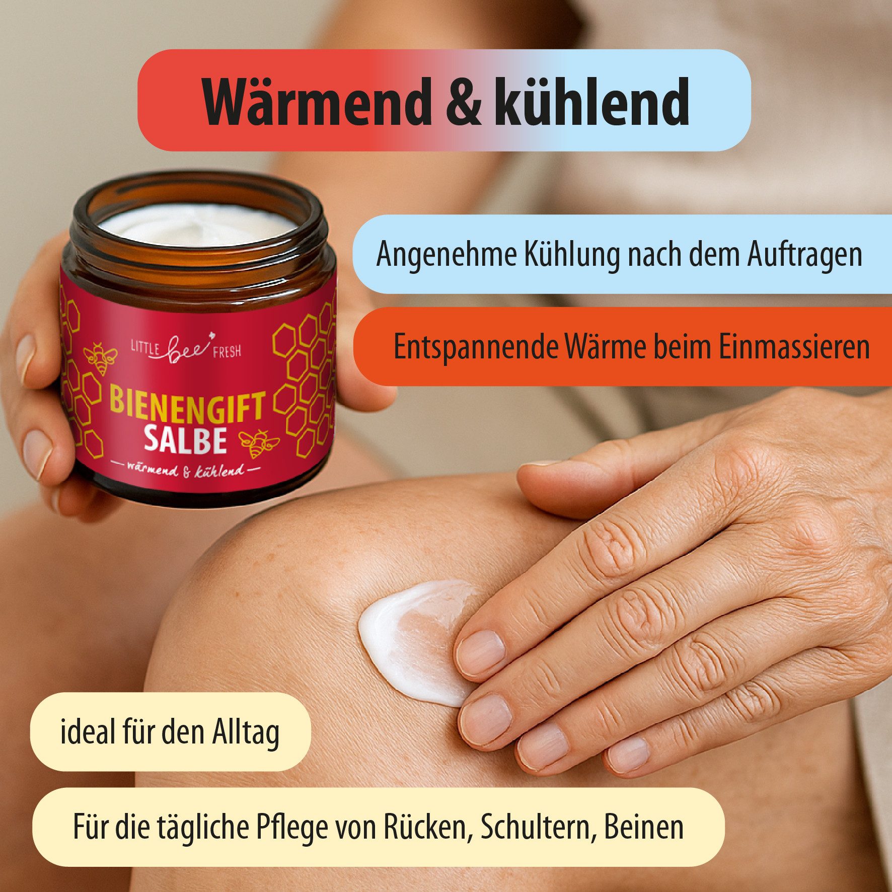 little bee fresh Körpercreme Bienengiftsalbe (wärmend & kühlend) wohltuende Pflege Rücken & Gelenke, 1-tlg., mit echtem Bienengift