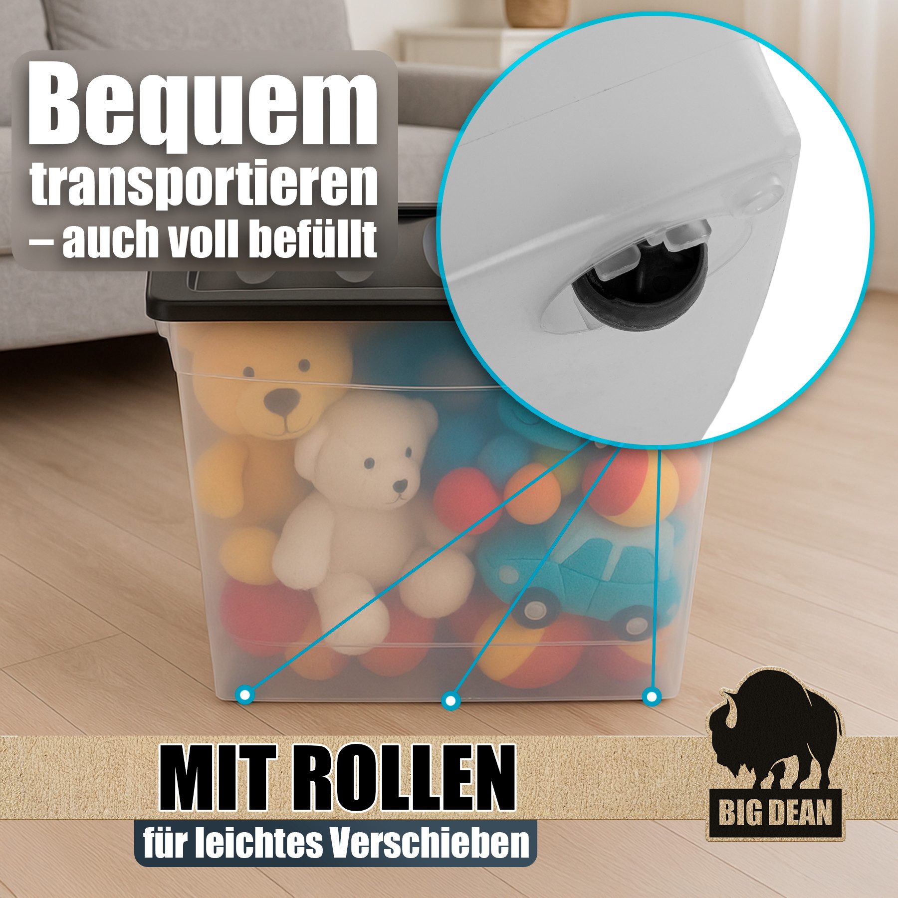BigDean Aufbewahrungsbox 80 L Aufbewahrungsbox mit Deckel und Rollen groß Budget Line (Set, 1 St., Aufbewahrungsbox mit Deckel), Durchdacht, Praxisnahes Design, – Bild 4 von 5