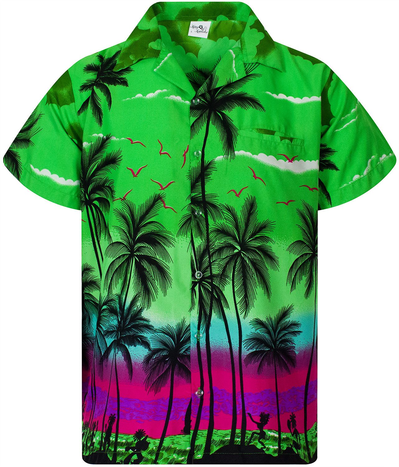 King Kameha Hawaiihemd "Beach" Funky Hawaii-Hemd Herren Kurzarm Front-Tasche Stylish