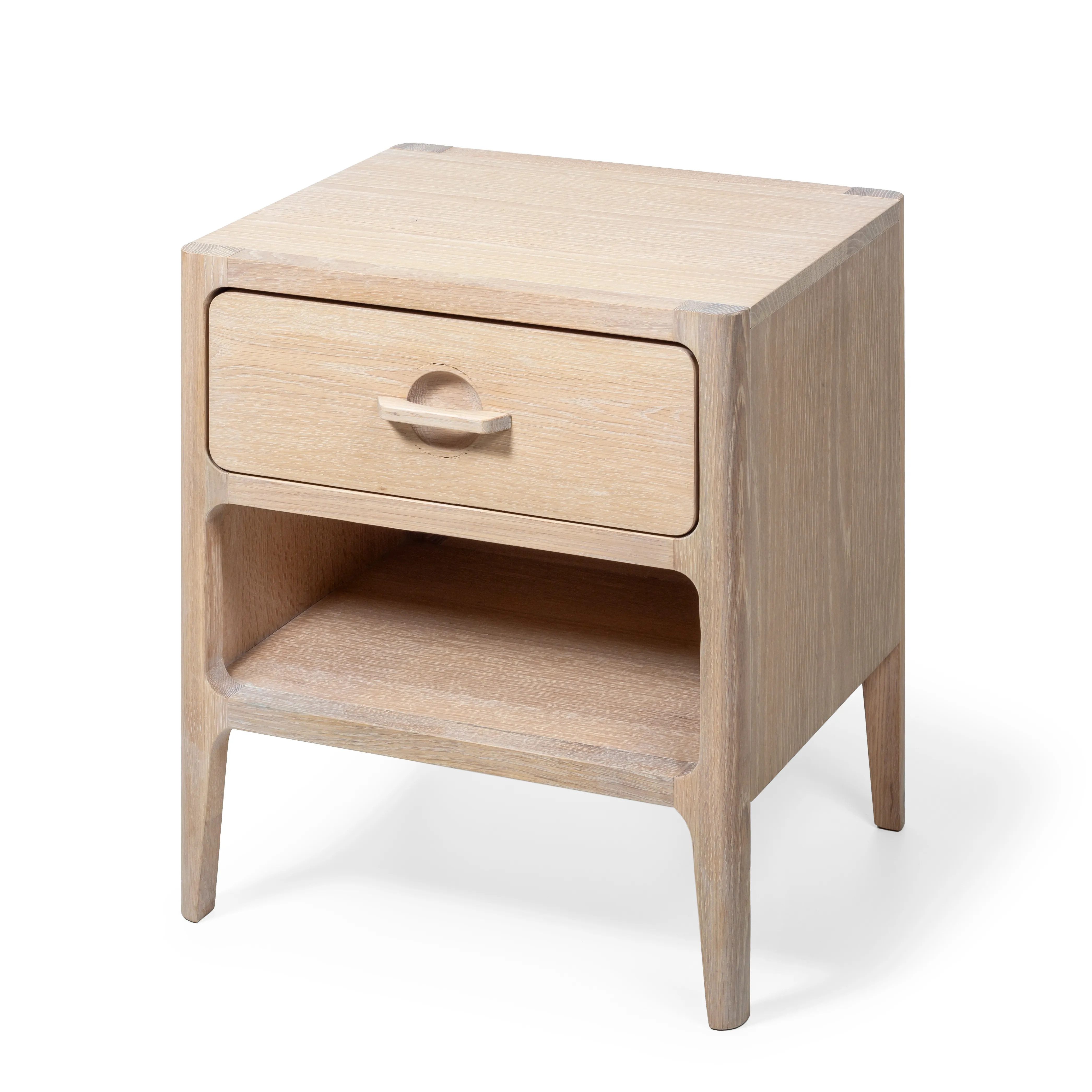 Woodek Design Nachttisch ELIN aus massiver Eiche, weiß geölt, mit Schublade und Ablage (hochwertige Verarbeitung, 1-St., stilvoller Retro-Look), Breite: 47 cm, Tiefe: 41 cm, Höhe: 54,5 cm