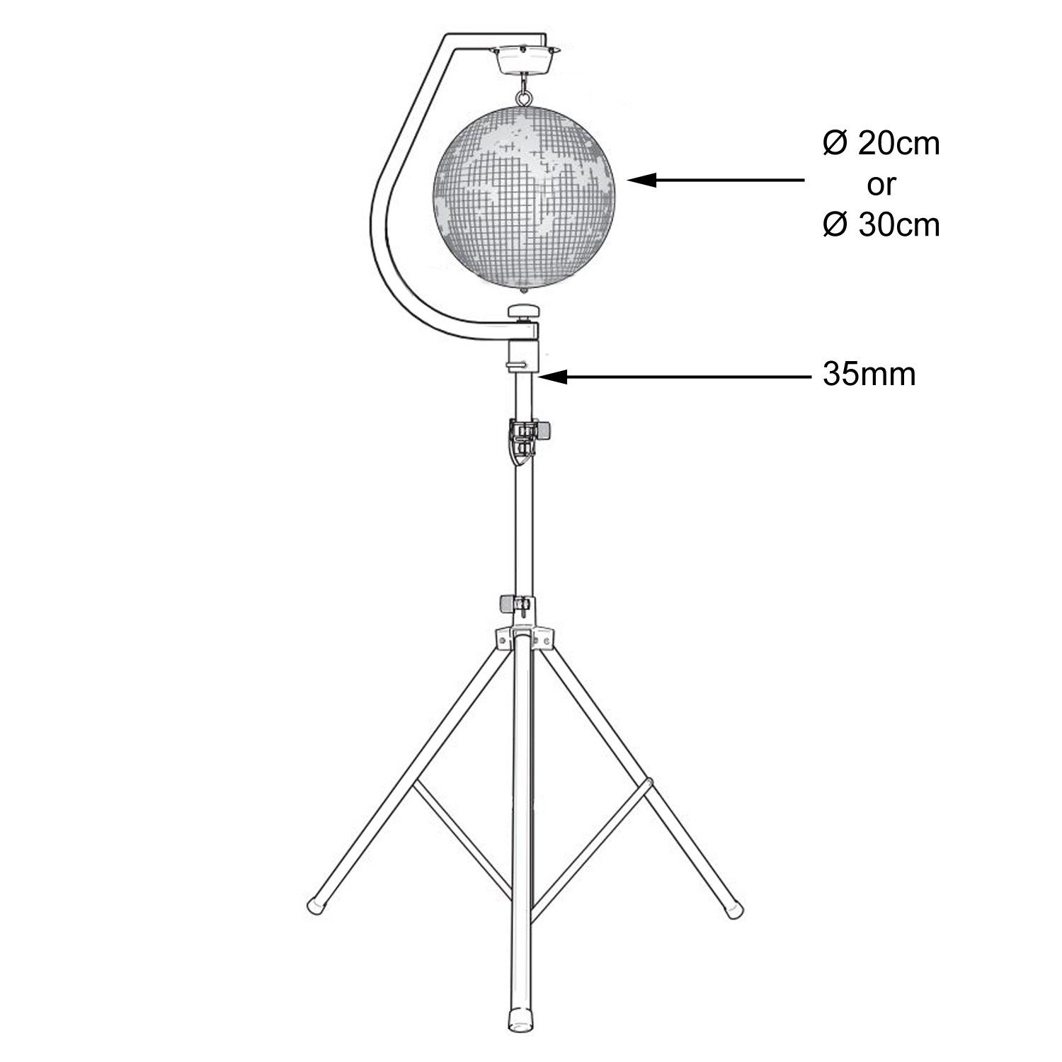 SATISFIRE Discolicht Spiegelkugel Stativhalterung bis 30cm Kugeln - schwarz - inkl. Motor