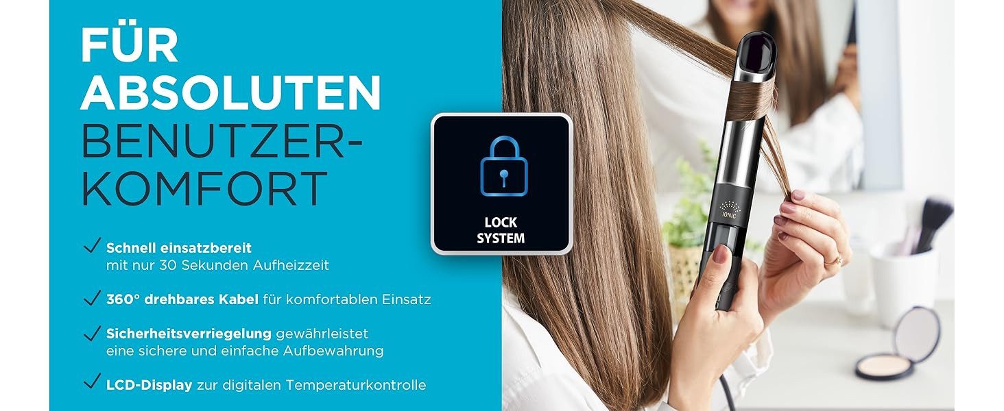 Rowenta Glätteisen 2‑in‑1 Haarglätter – Glätten & Locken, Ionen, Keramikplatten, Schnellaufheizend, schmale Platten, LC-Display, federnd, ergonomisch schwarz