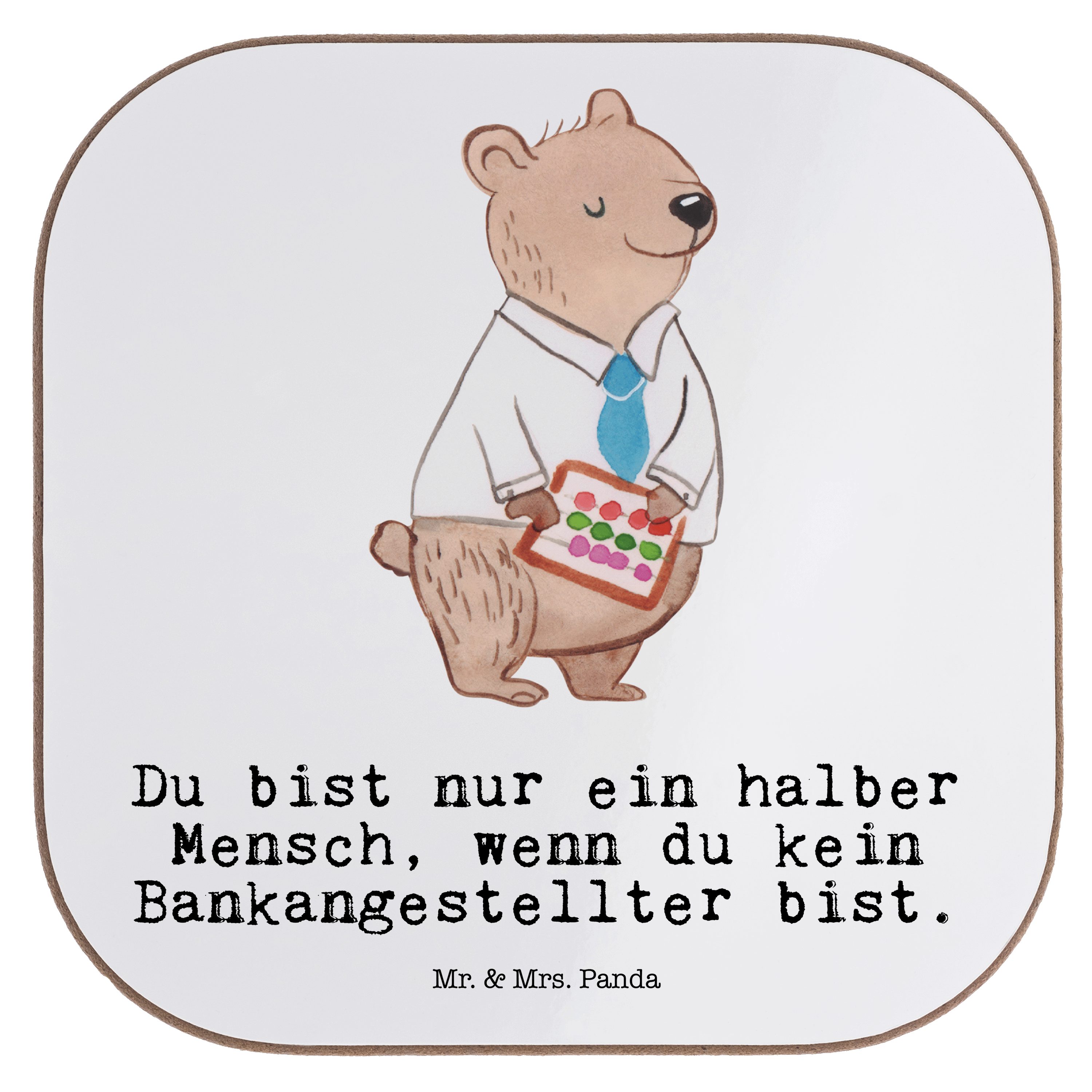 Mrs. & Geschenk, Mr. Weiß mit Herz Panda Getränkeuntersetzer Getränkeuntersetzer, Kol, Bankangestellter - - 1-tlg.