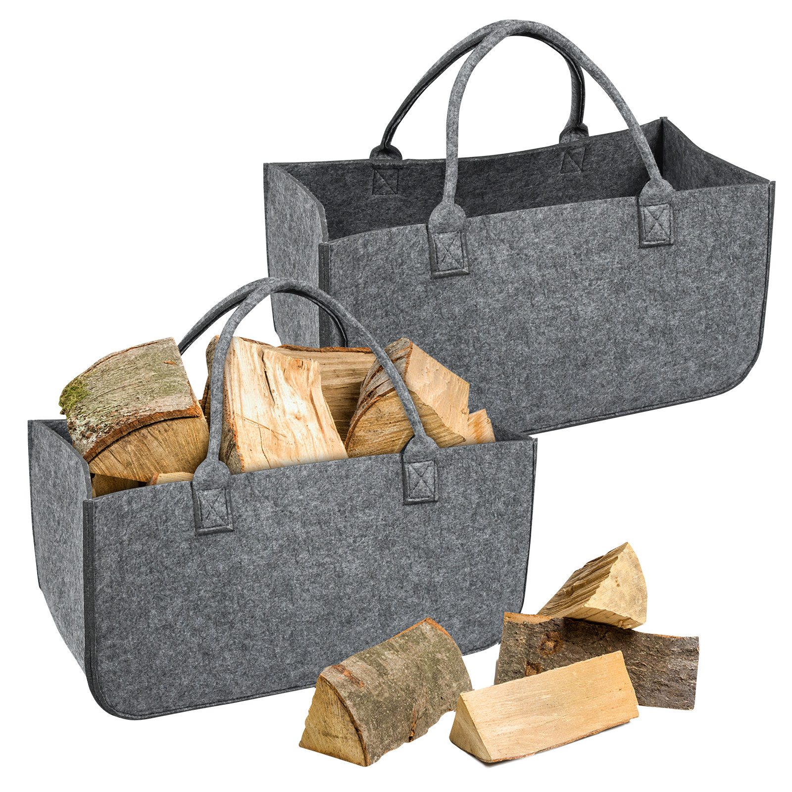 FIVMEN Kaminholzkorb Filztaschen für Kaminholz Filztasche Faltbar Brennholzkorb 50x25x25cm (2 St), Filz Organizer für Feuer Brennholz Regale Schränke Haus Büro Zeitungen