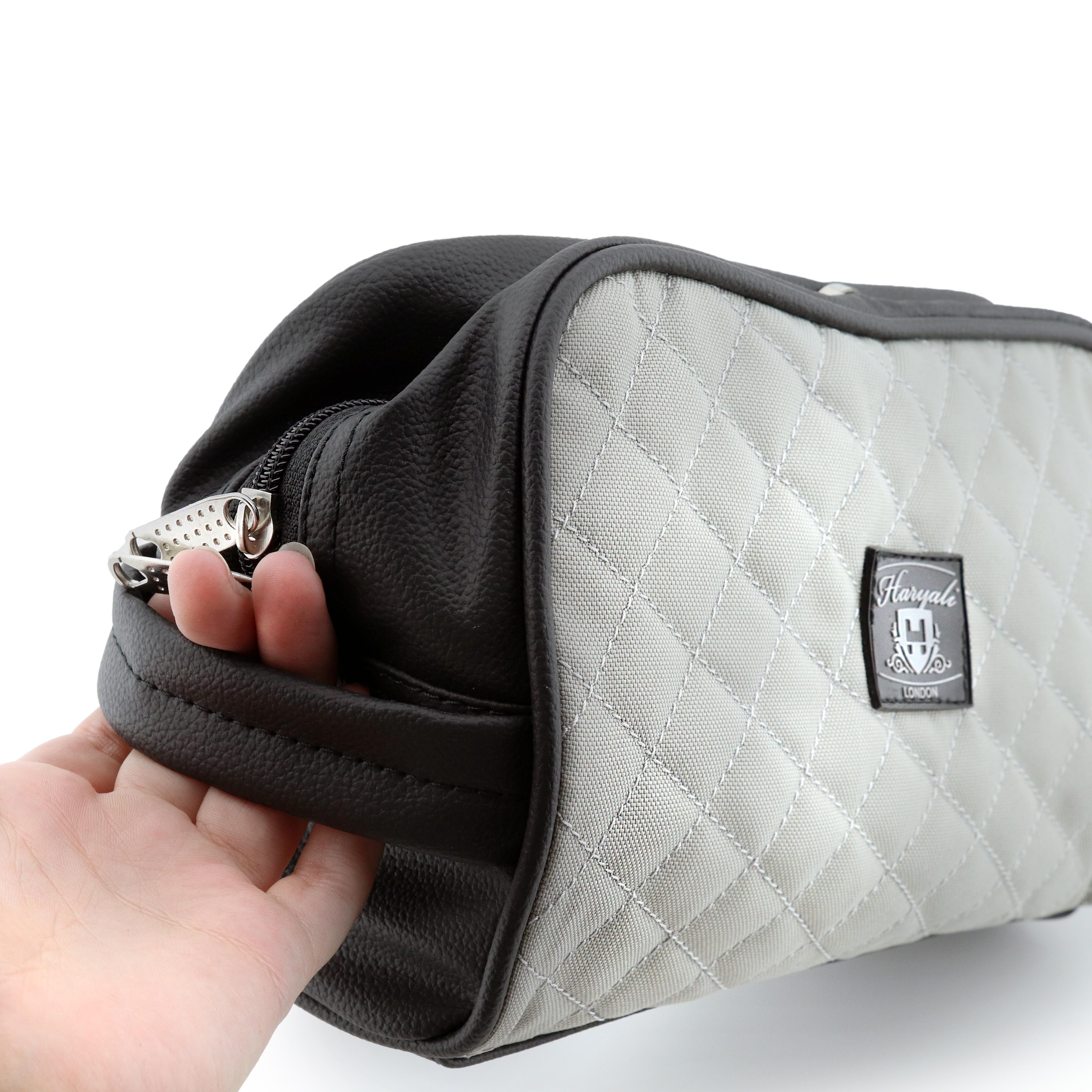 Haryali London Kulturbeutel Reiseset Kosmetiktasche wasserabweisend Essential Bag für Unisex (1-tlg., Reißverschluss und Magnetverschluss), Aus Rindsleder und Canvas für einen edlen Look