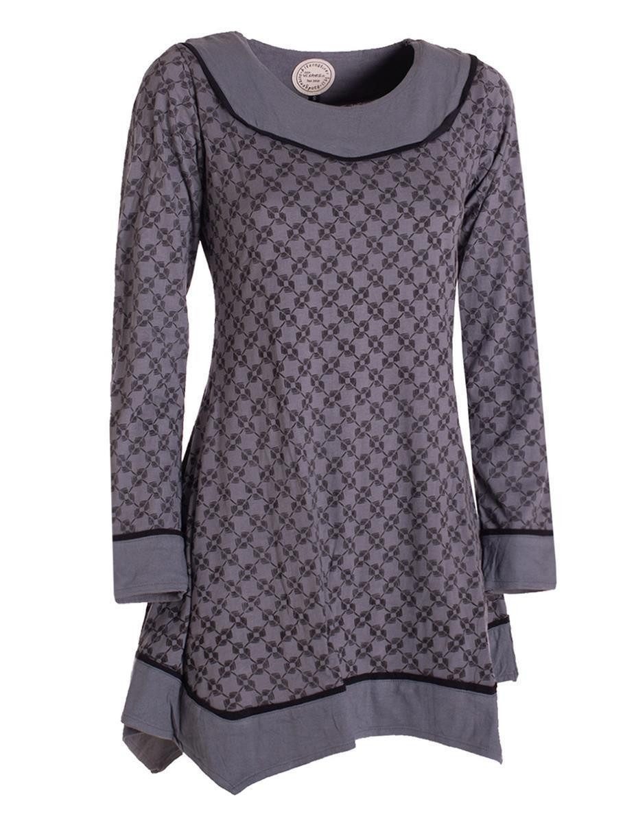 Vishes Tunikakleid Langarm Damen Tunika Shirt-Kleid Ethno Zipfel-Bluse Blusenkleid Elfen, Hippie, Boho Style