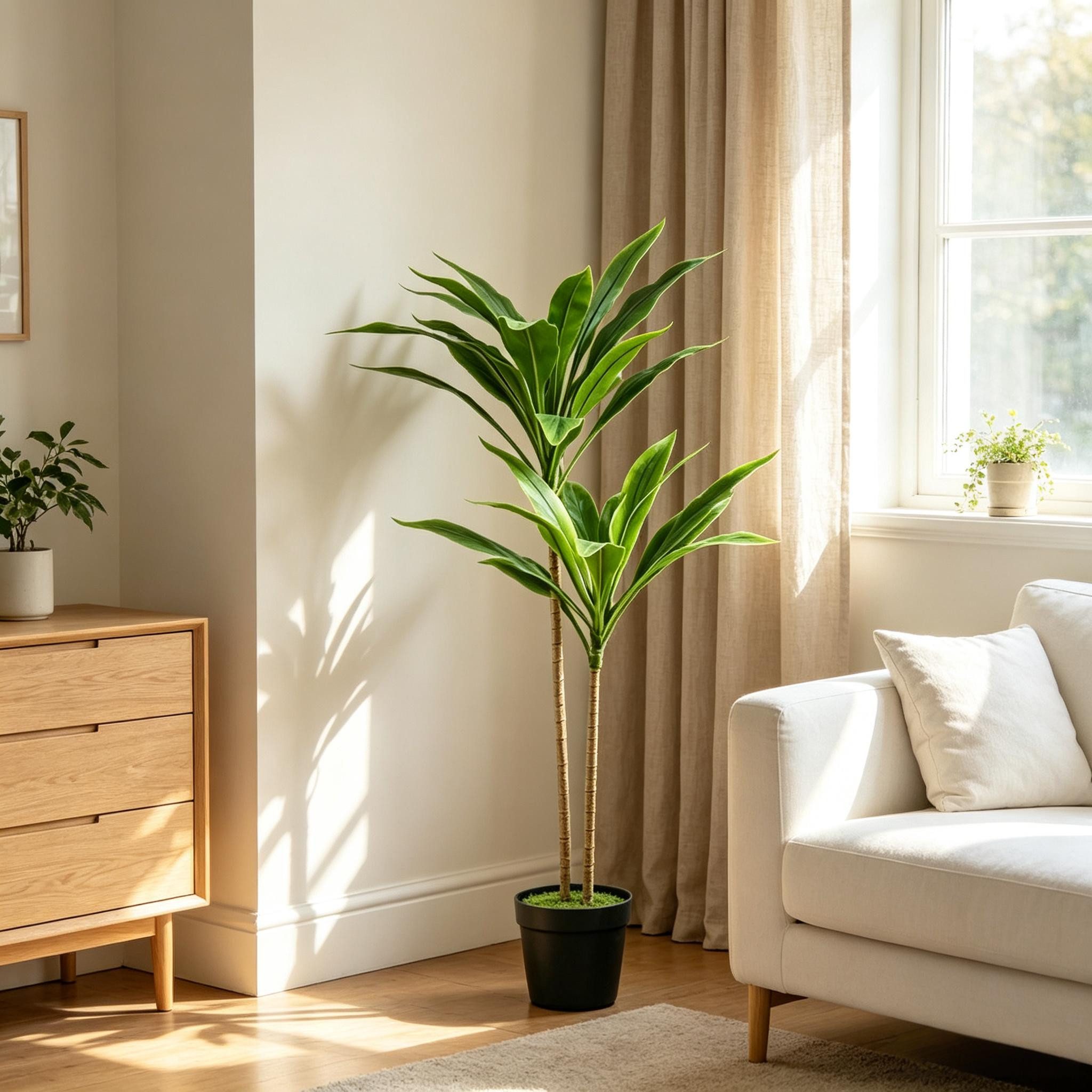 Kunstbonsai Künstlicher Kordelinenbaum im Topf mit realistischen Blättern, ibettertec, künstliche Pflanze in PEVA, Innen und Außenbereich
