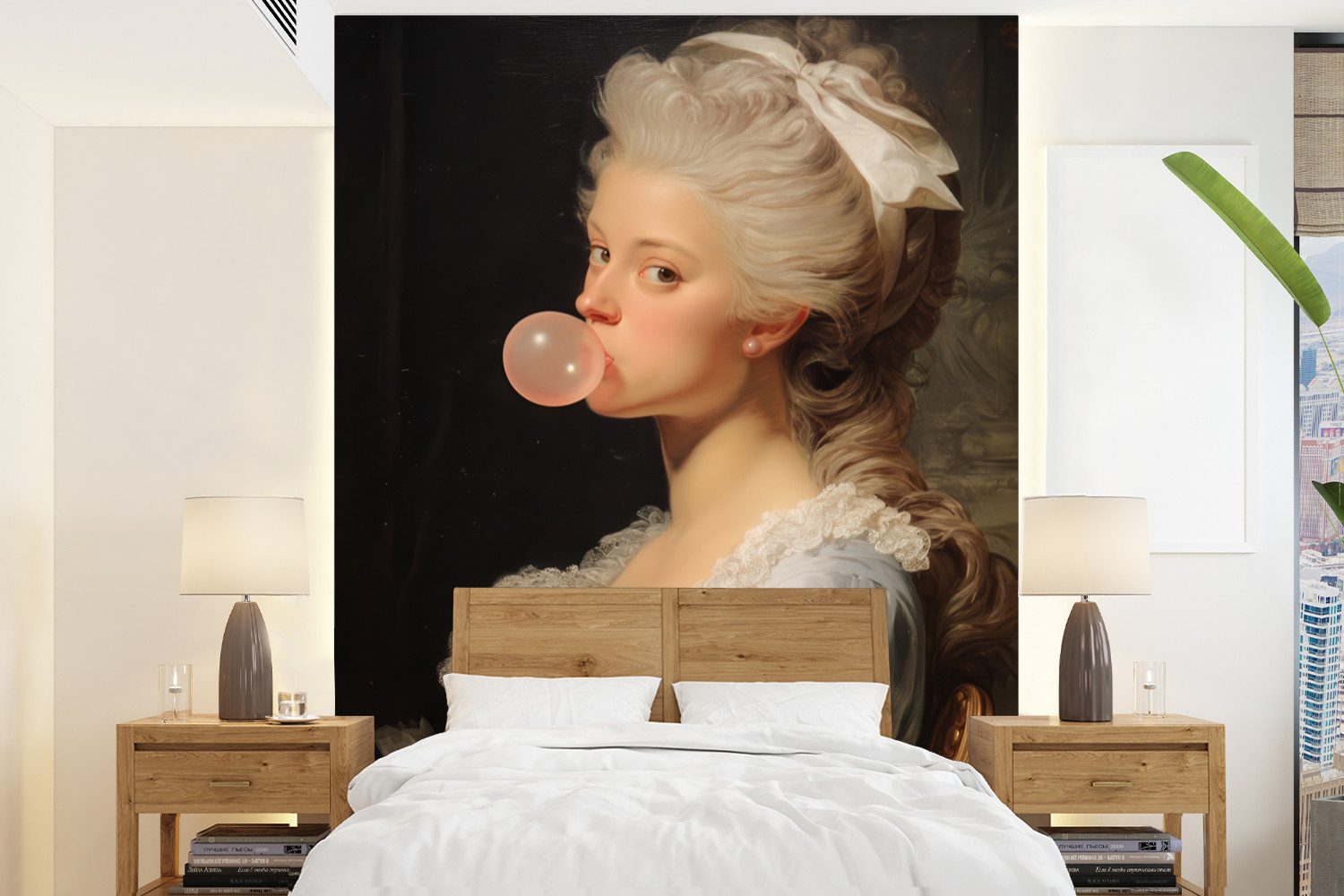 MuchoWow Fototapete Frau - Barockes Kleid - Kaugummi, Matt, bedruckt, Wallpaper für Wohnzimmer, Schlafzimmer, Vinyl Tapete, 165x220 cm
