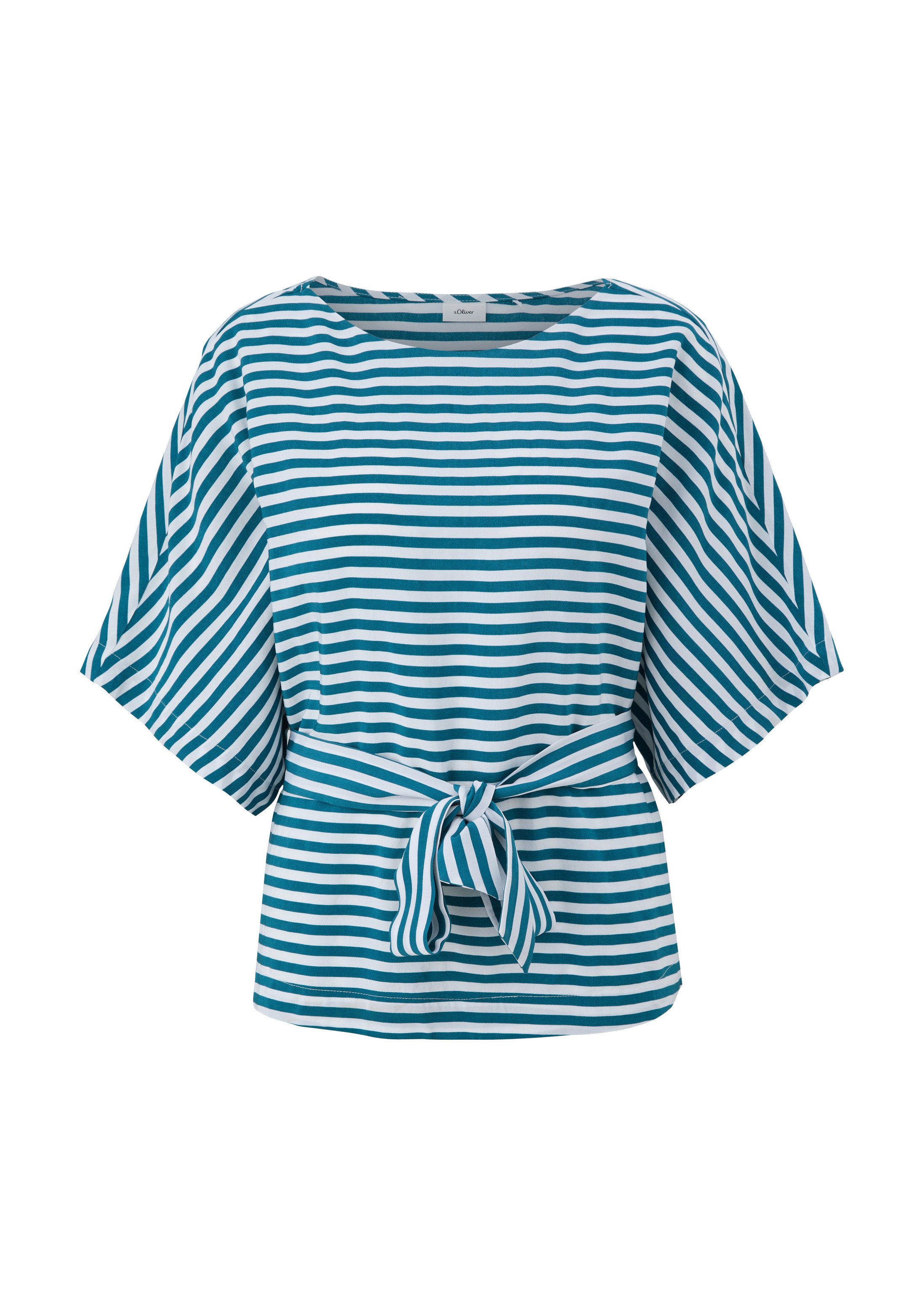 s.Oliver Kurzarmbluse Bluse Viskosebluse mit Bindeband