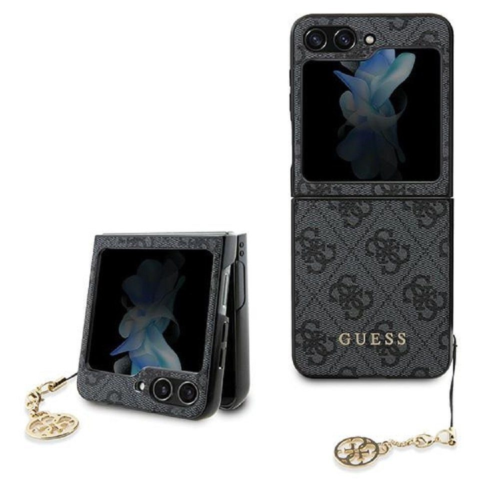 Guess Handyhülle Case für Galaxy Z Flip 5 goldfarbige Kette grau 6,7 Zoll, Kantenschutz