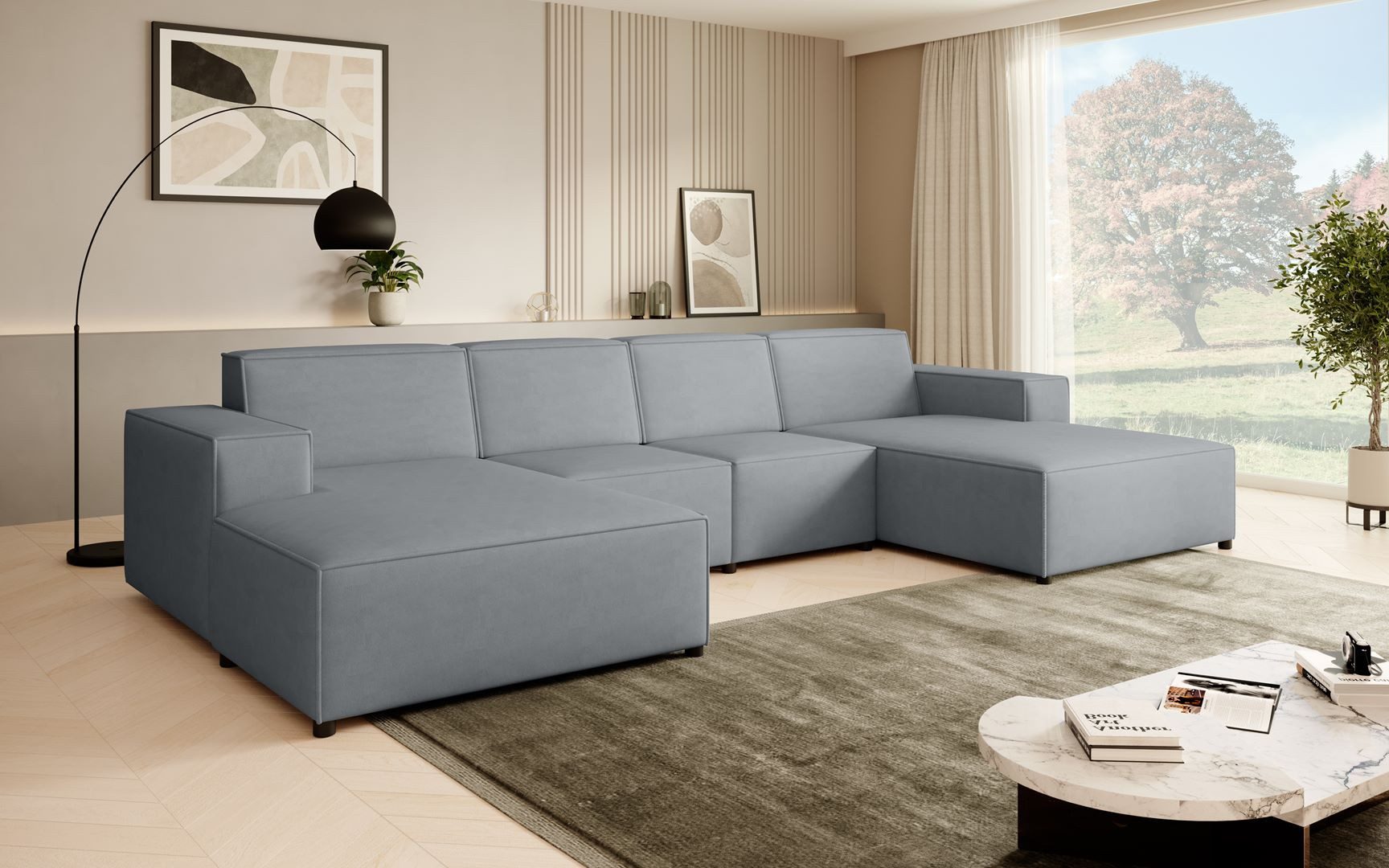 Beautysofa Ecksofa PEDRO U, Freistehendes Möbel, breite Ottomane, modernes Design