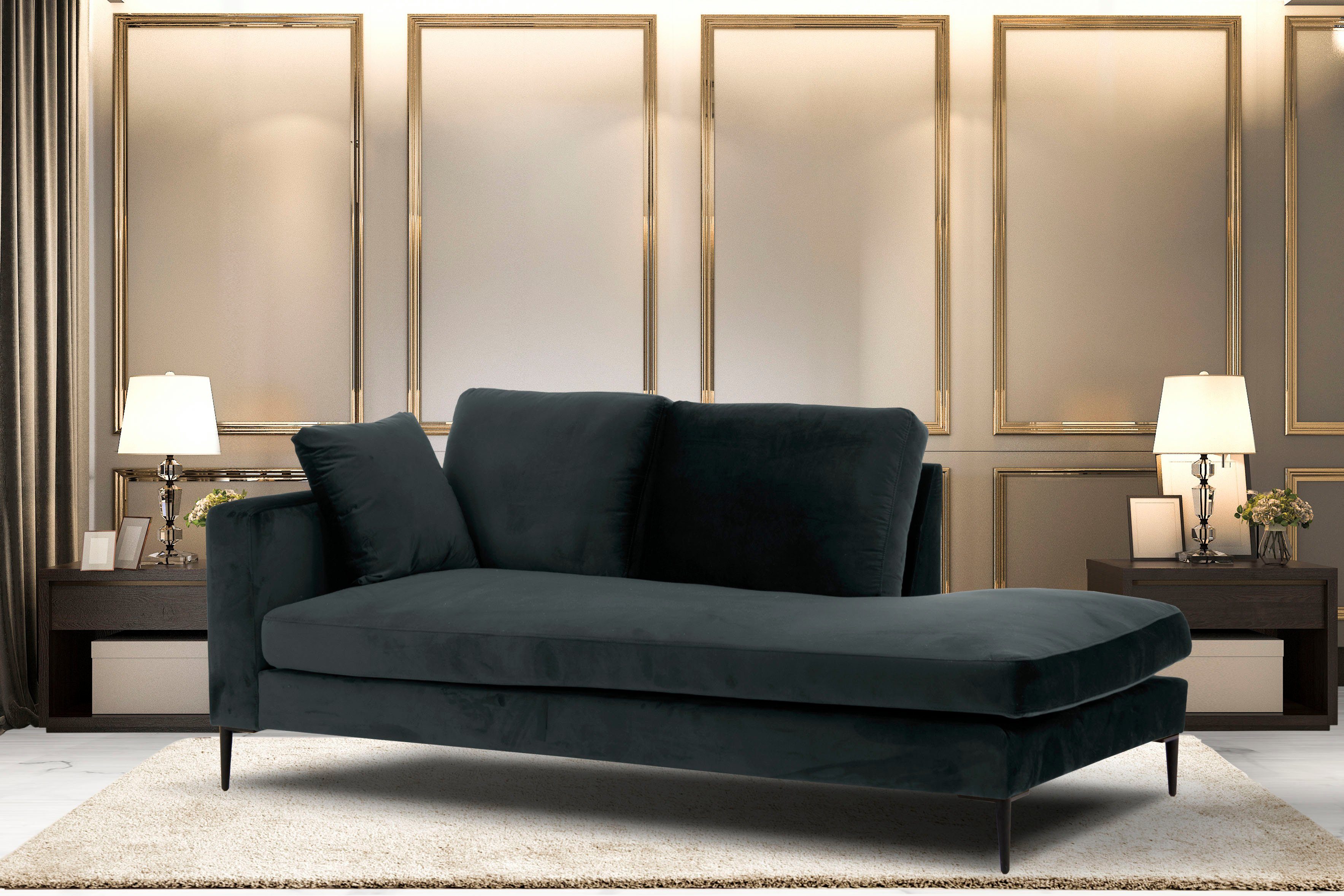 Leonique Recamiere Cozy Chaiselongue, Maße B/T/H: 195/97/80 cm, mit losen Kissen und Metallbeinen, Armlehne links oder rechts wählbar