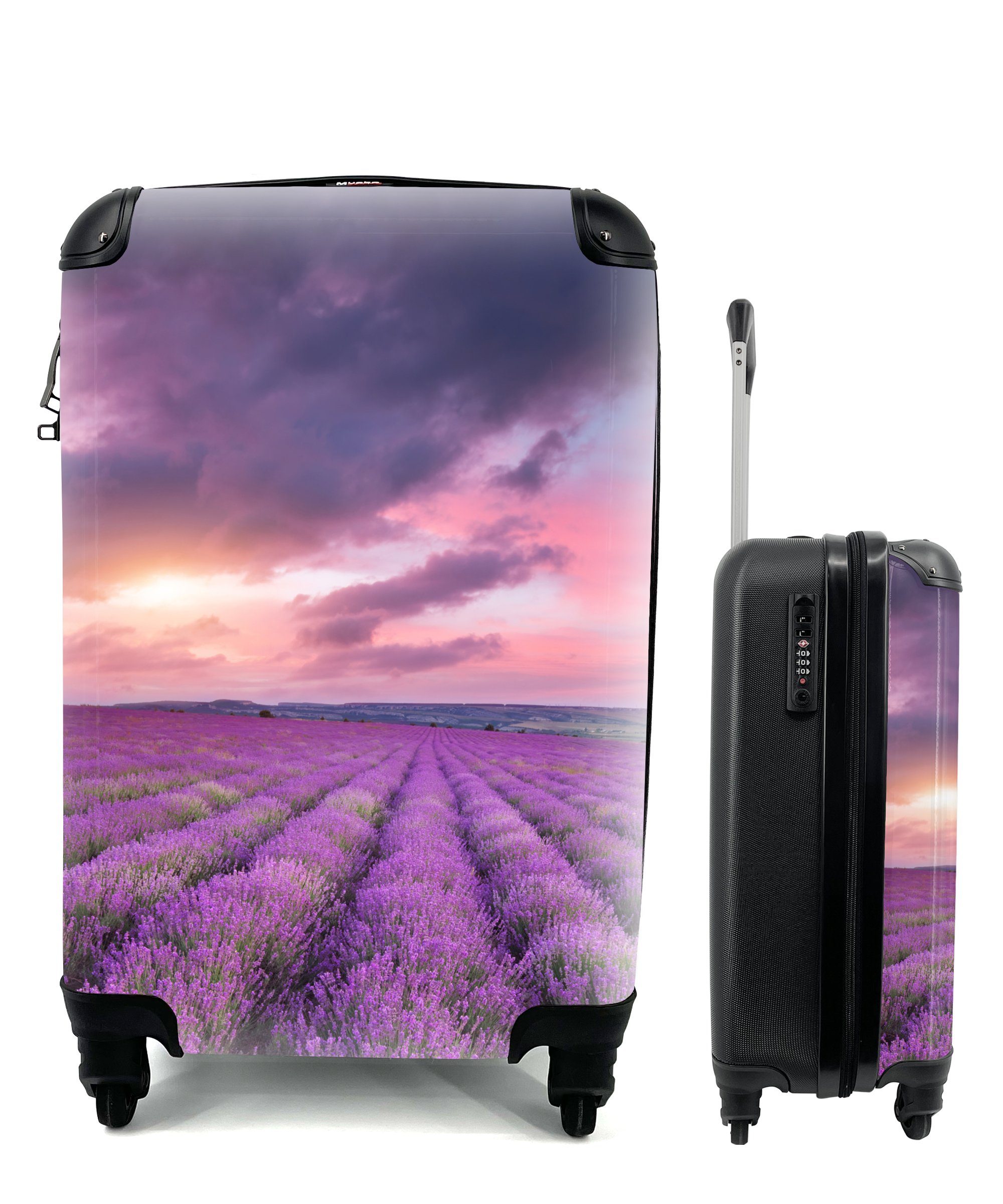 MuchoWow Handgepäckkoffer Lavendel - Lila Wolken für Blumen, 4 - - mit Trolley, Reisetasche Rollen, rollen, Ferien, Reisekoffer Handgepäck