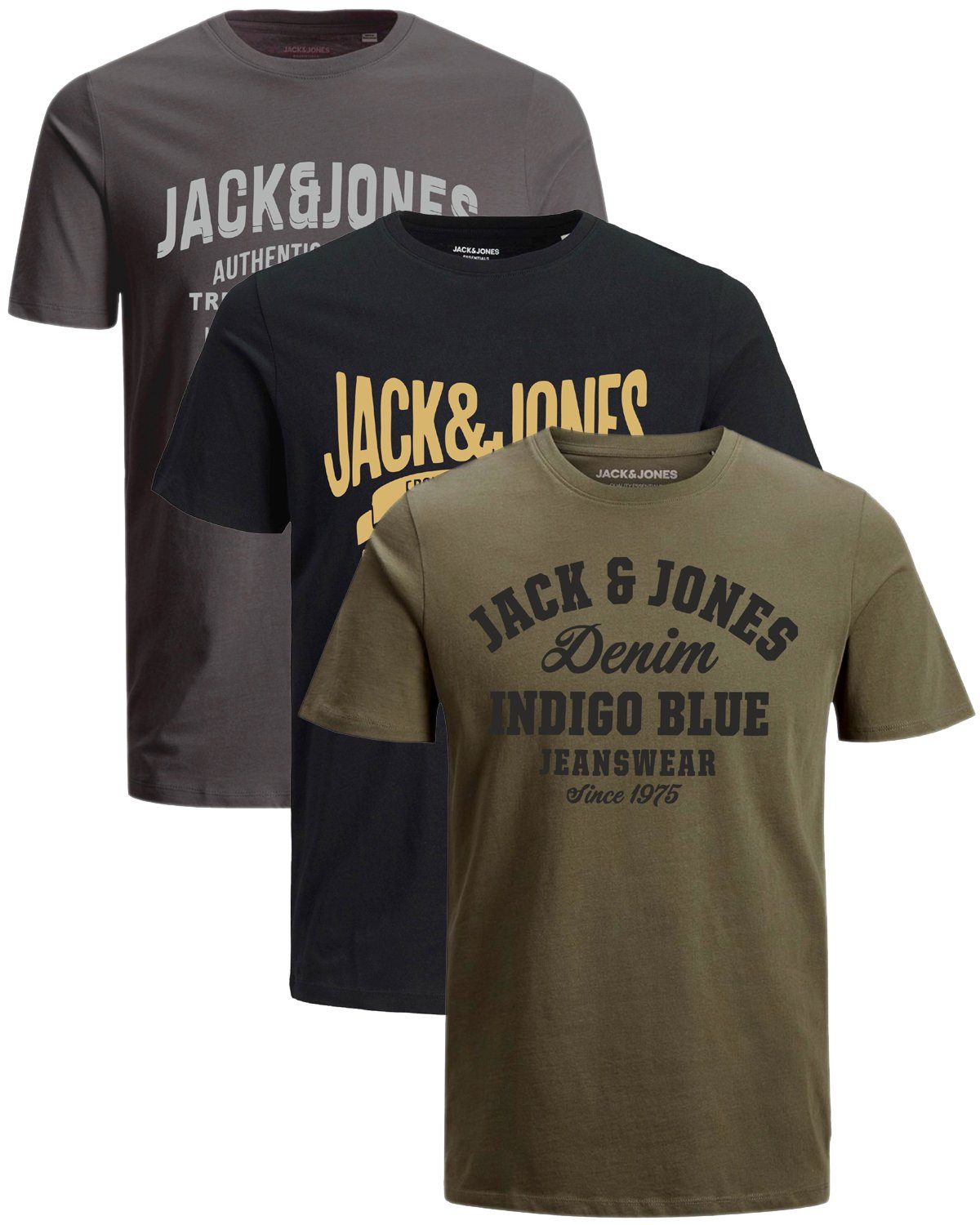 Jack & Jones Print-Shirt (Spar-Set, 3er-Pack) Aufdruck T-Shirts mit Baumwolle 6 3er Mix OPT aus