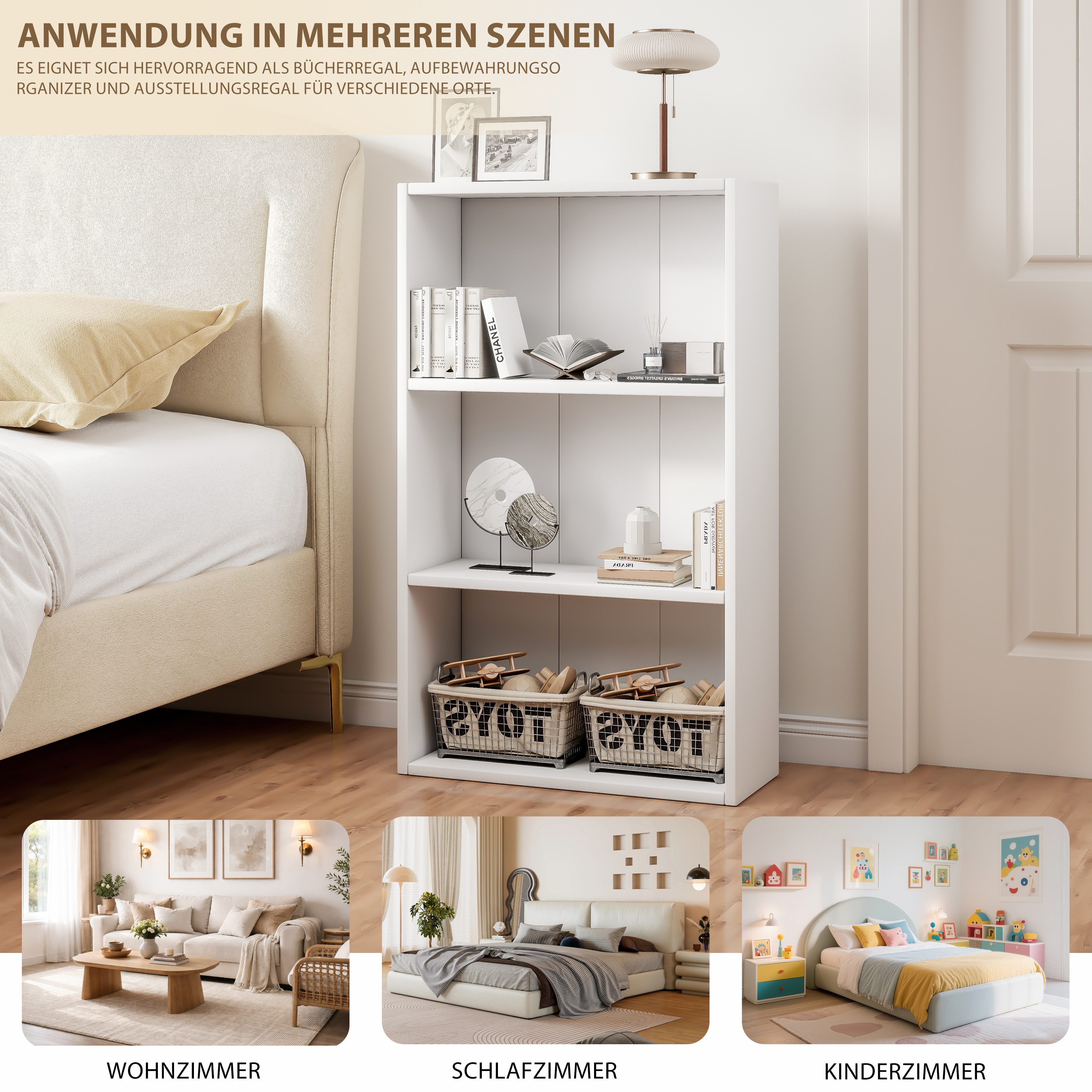 oyajia Bücherregal Bücherregal 100cm für Wohnzimmer Home Office,3-Stöckiges, Standregal, Büroregal, 3 Fächer, Holzwerkstoff, 60/ 80x24x100cm (BxTxH)