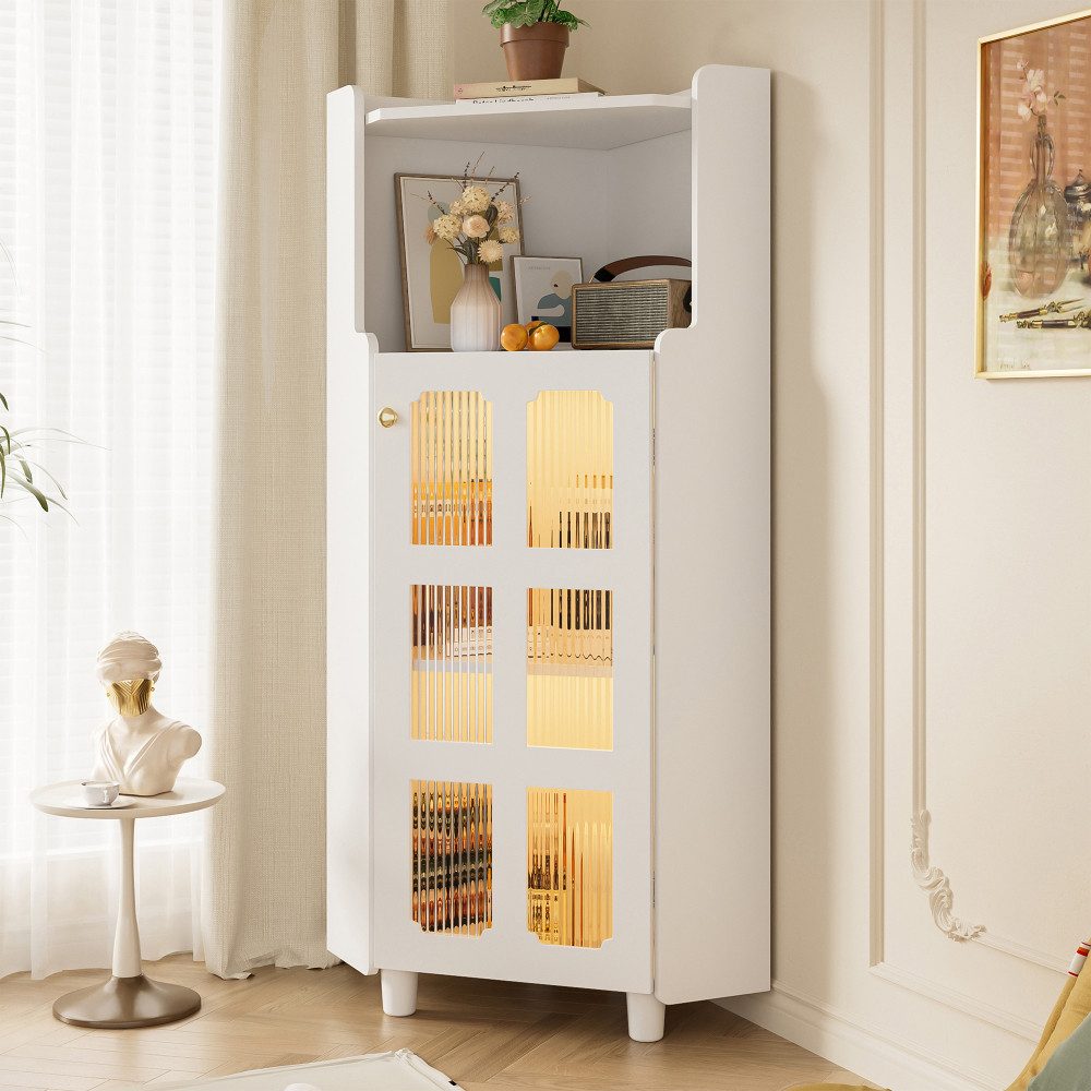 Eckhängeschrank mit LED-Beleuchtung, MDF-Lack, App-Steuerung, Eckkommode