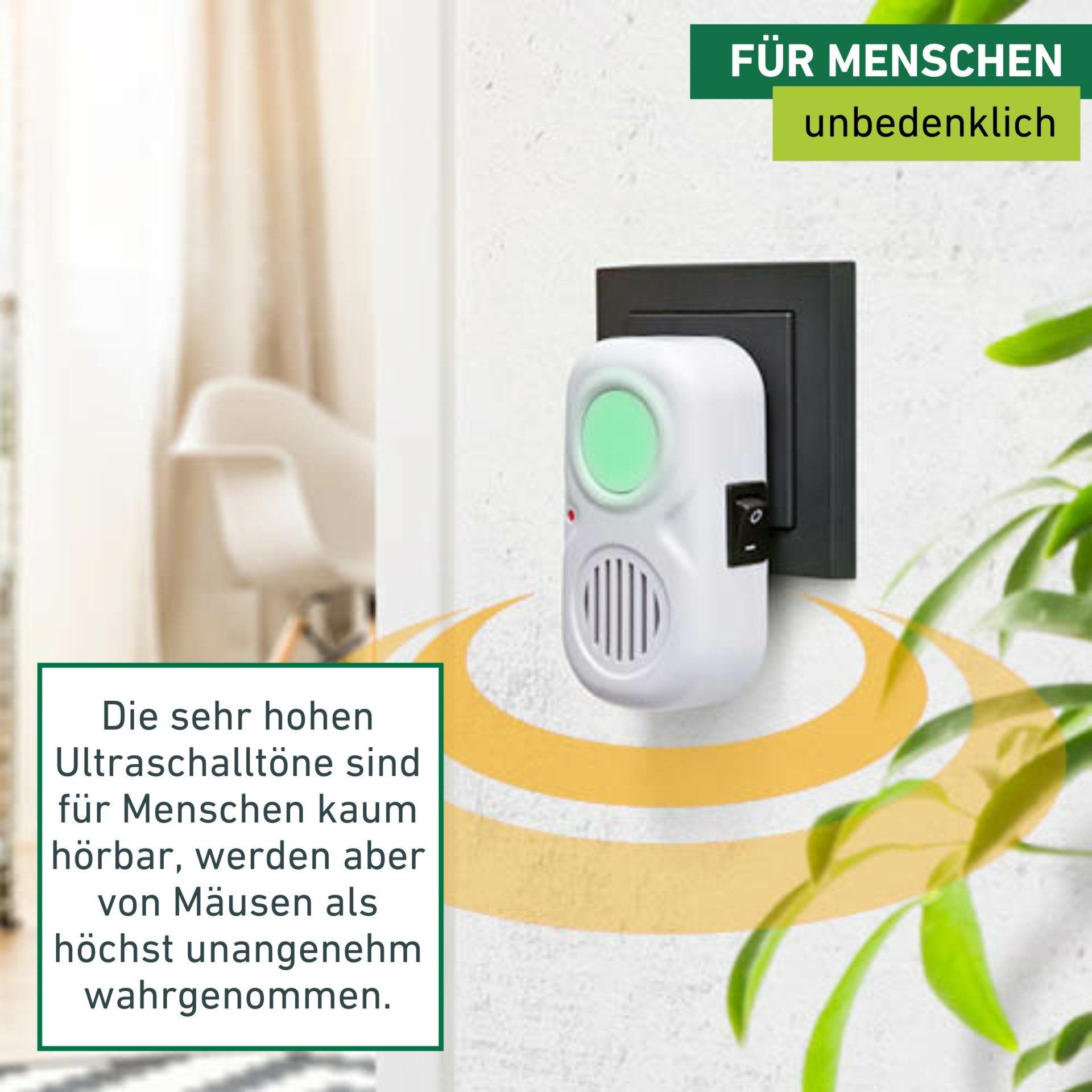 Windhager Ultraschall-Tierabwehr Mausvertreiber Electro Comfort für Steckdosen, Mäuseabwehr mit einem Wirkungsbereich bis zu 30 m², weiß – Bild 4 von 5