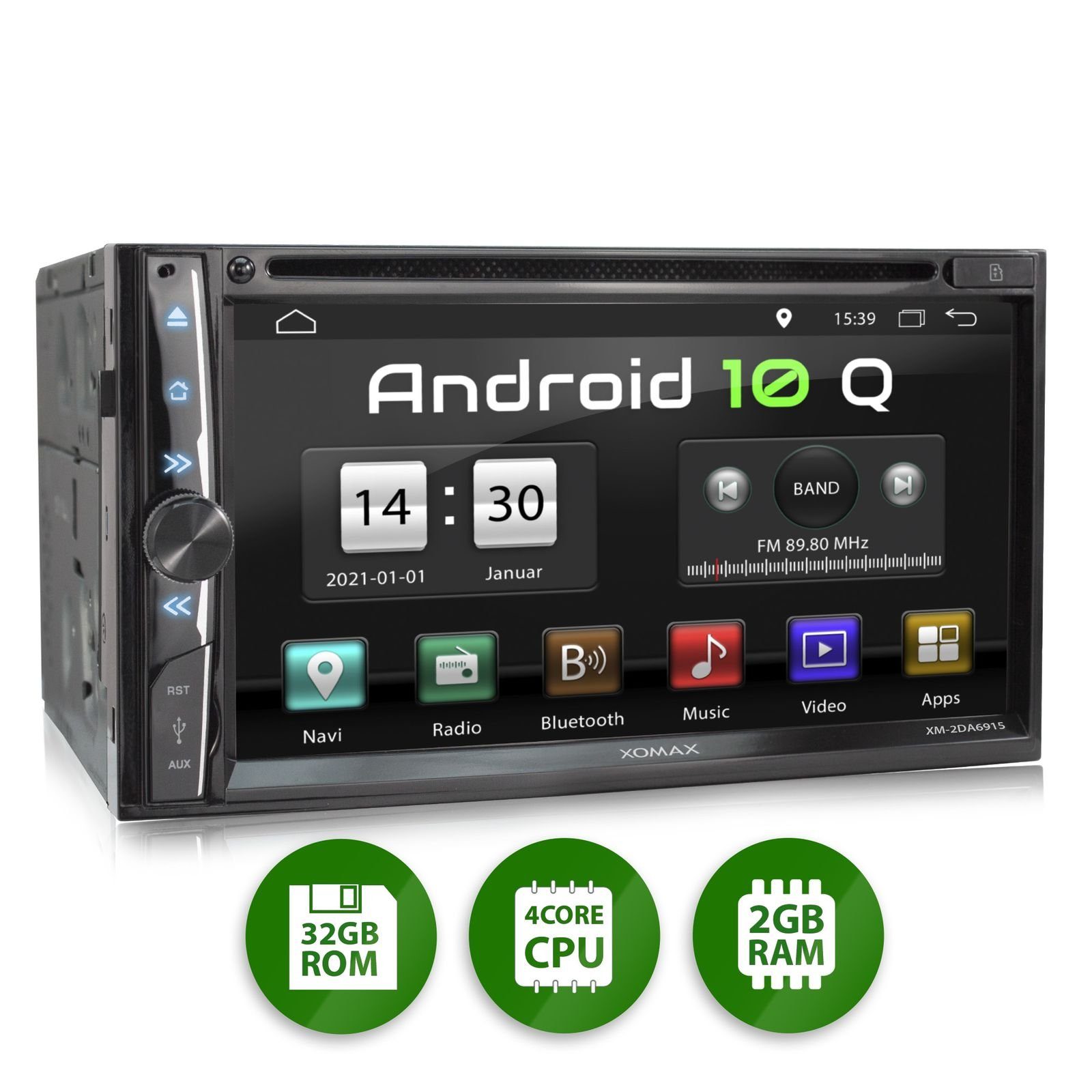 XOMAX XOMAX XM-2DA6915: 2DIN Autoradio mit Android 10 Navi 6,9 Zoll  Capacitive Touchscreen Monitor, Bluetooth, SD, USB, DVD, CD Autoradio