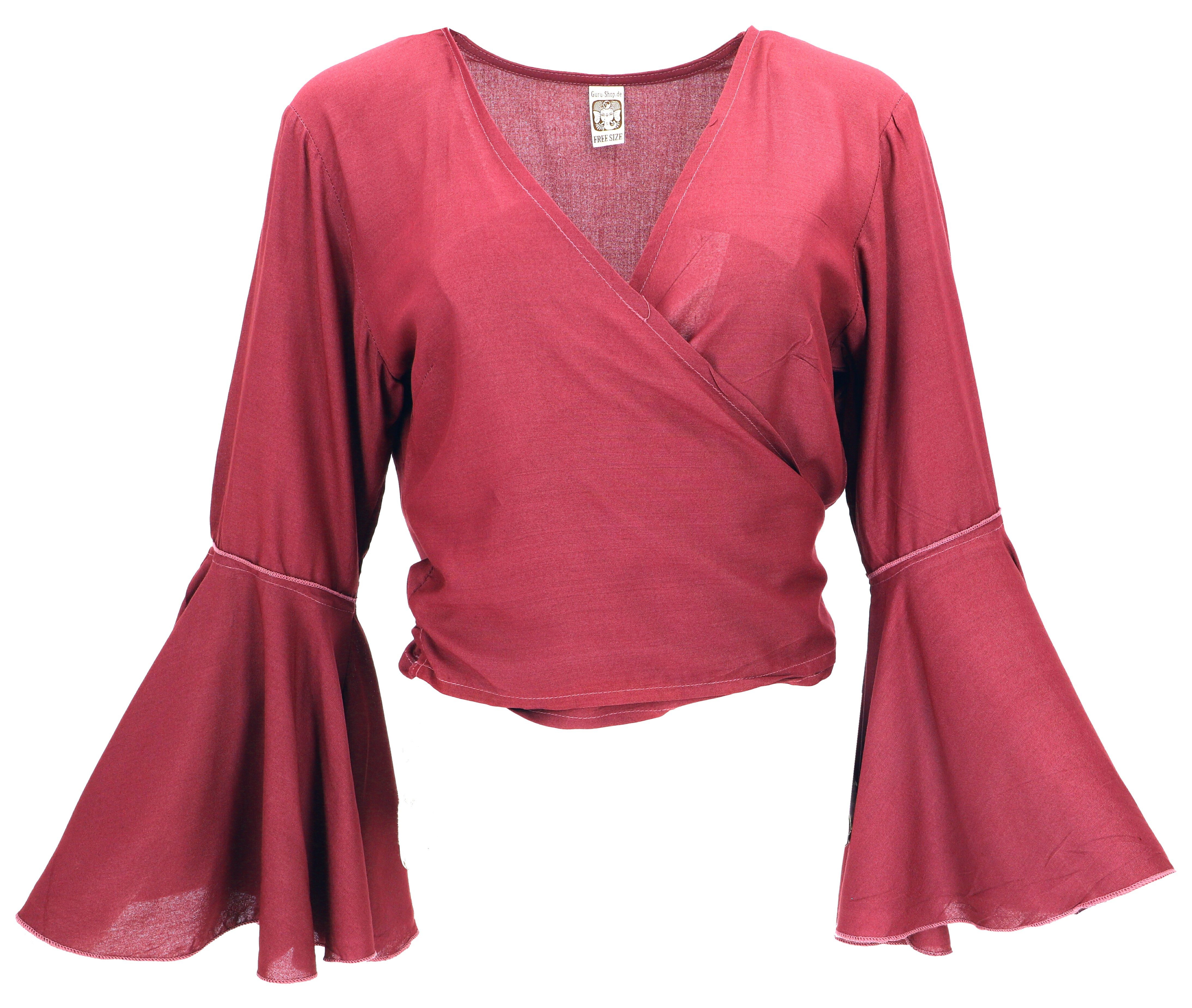 Guru-Shop Longbluse Kurztop, Boho Blusentop, Wickeltop, Wickelbluse.. Ethno Style, alternative Bekleidung, Festival