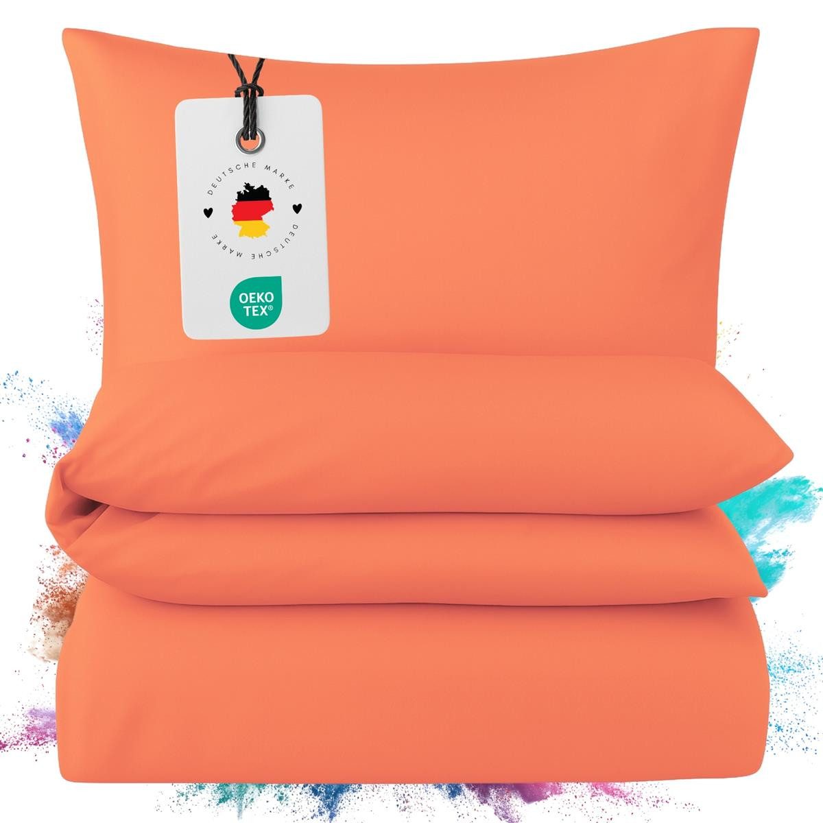 Carpe Sonno Bettwäsche Mako Satin 135 x 200 & 155 x 220 - Baumwolle Reißverschluss Einfarbig, Mako-Satin, 2 teilig, OEKO-TEX Premium Bettbezug 135x200 2 teilig - Orange Uni