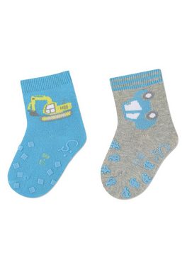 Sterntaler® Basicsocken ABS-Krabbelsöckchen Bagger + Auto, 2er-Pack (2-Paar) ABS-Socken - Krabbelsocken ABS-Krabbelsöckchen Doppelpack Bagger und Auto mit Noppen - Haussocken, Stoppersocken Kinder in Marine, Türkis oder Blau - Kindersocken mit Anti-Rutsch-Sohle