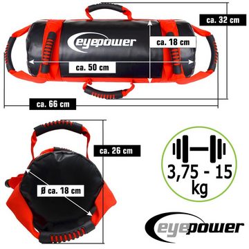 eyepower Gewichtssack 15kg Power Bag mit 4 Kettlebell Gewichten 18x50 cm, 18x50cm Sandbag Sandsack