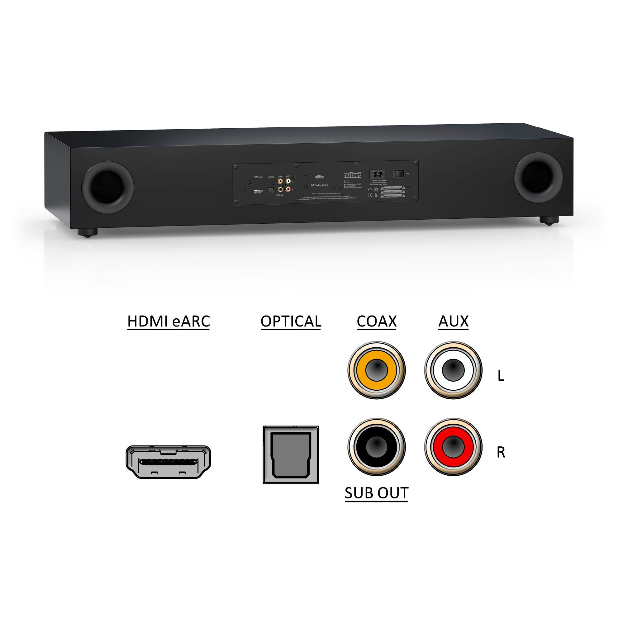 Dolby Mehrschichtlack HDMI Digital nuPro Nubert aptX eARC) HD Voice+, AS-3500 Bluetooth und Decoder, (240 5.0 W, Schwarz Soundbar