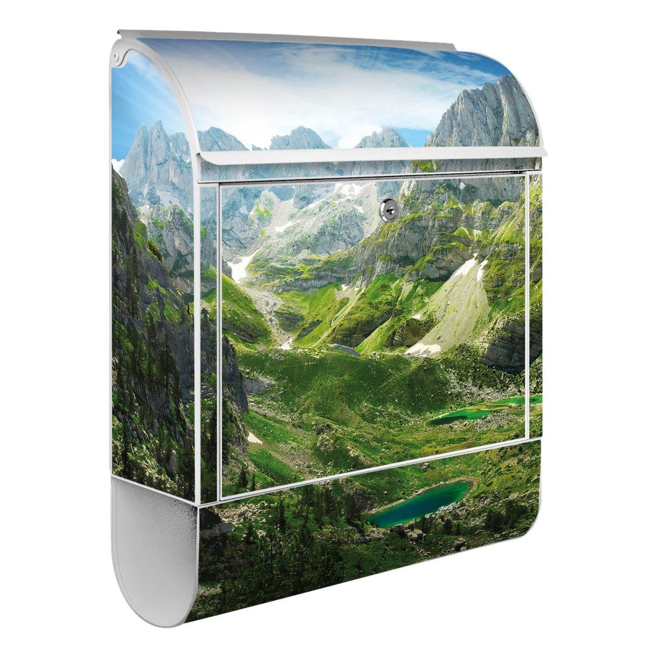 Alpen banjado Wandbriefkasten mit Zeitungsfach), 39 x x Bergsee witterungsbeständig, (Wandbriefkasten 47 14cm weiß Stahl pulverbeschichtet,