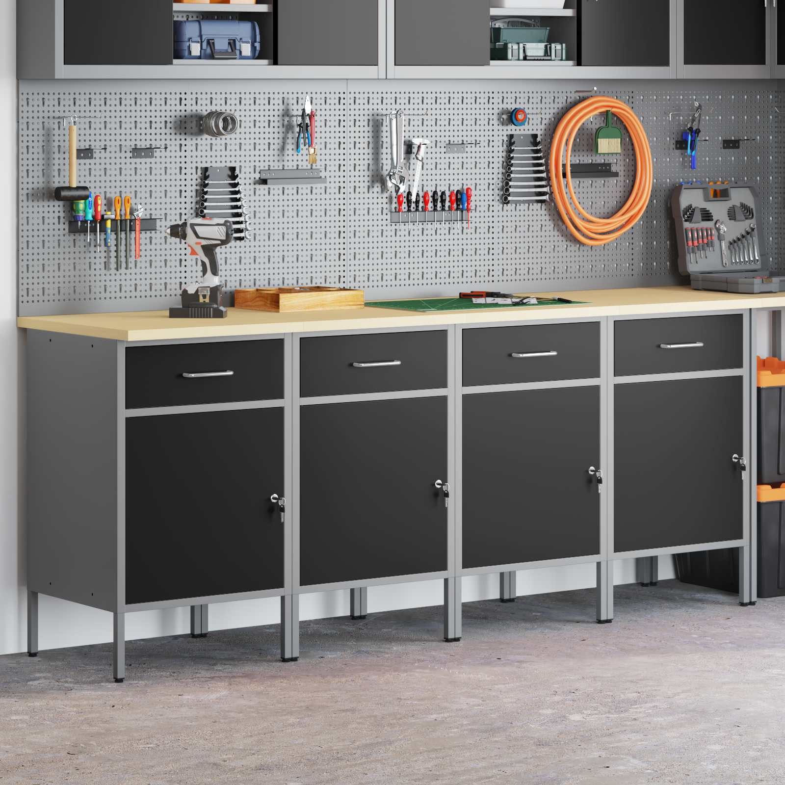 vidaXL Werkzeugschrank Werkbank mit Speicher 4 Stk. Schwarz und Grau 200 x 55 x 85 cm (4-St)