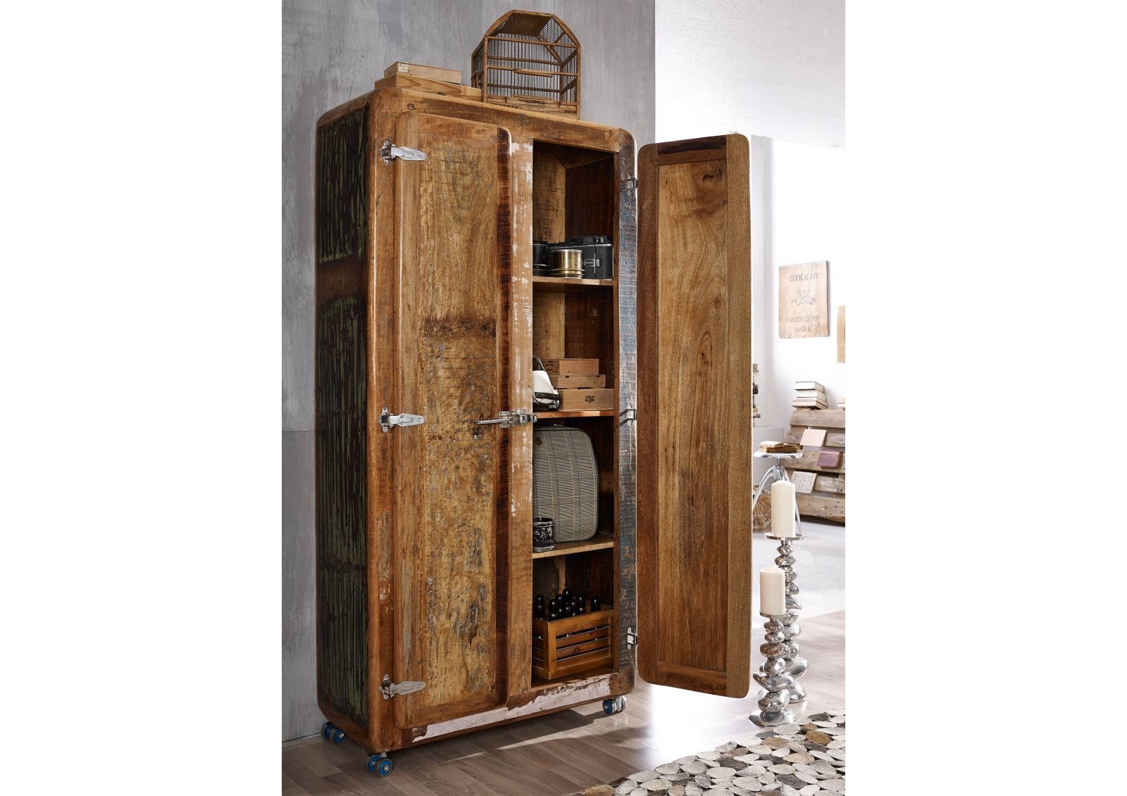 Massivmoebel24 Dreh-/Schwebetürenschrank #38 (Schrank Altholz 90x38x175 günstig online kaufen