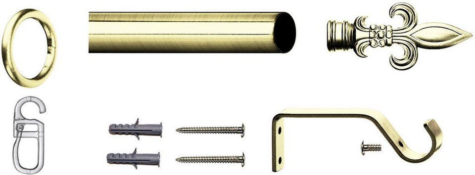 Gardinenstange Lucca, indeko, Ø 16 mm, 1-läufig, Fixmaß, verschraubt, Stahl,  Komplett-Set inkl. Ringen und Montagematerial
