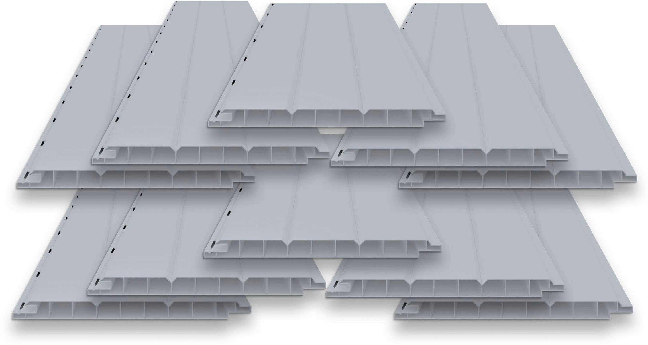 Tetzner & Jentzsch Verkleidungspaneel VP 200 grau, PVC-Hohlkammerprofil, BxL: 20x300 cm, (Spar-Set, 10-tlg., 6 m) 3-Brett-Optik, mit Langlöchern für die Verschraubung