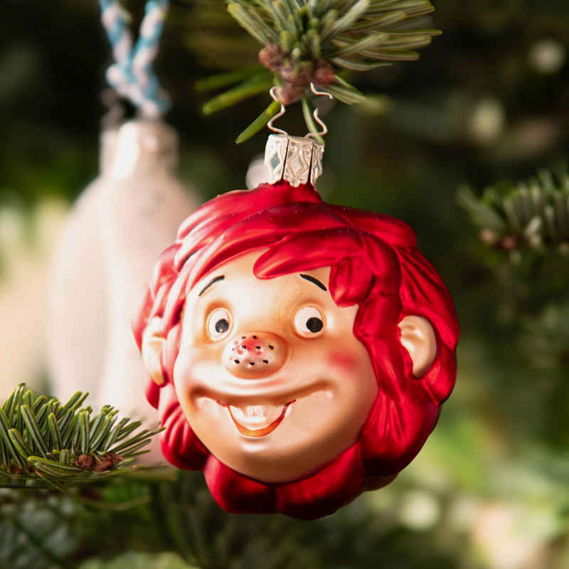 Bavariashop Weihnachtsbaumkugel ®Pumuckl Weihnachtskugel • Mundgeblasener Baumschmuck • 7 x 7 cm